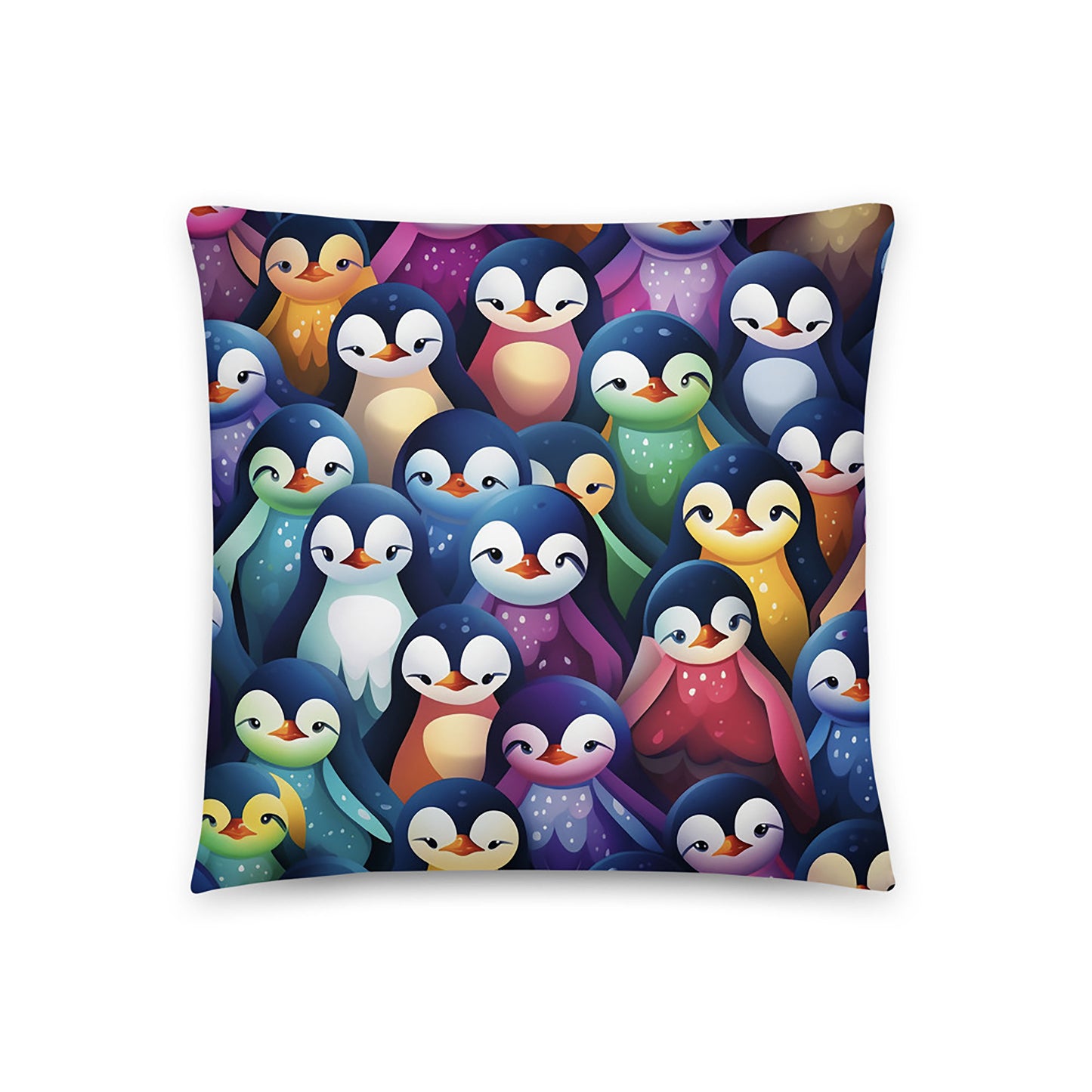 Bird Throw Pillow Vibrant Penguin Pattern Polyester Decorative Cushion 18x18