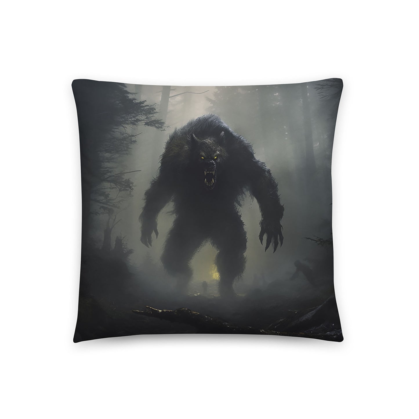 Halloween Throw Pillow Epic Portraiture of Foggy Day Werewolf Polyester Decorative Cushion 18x18