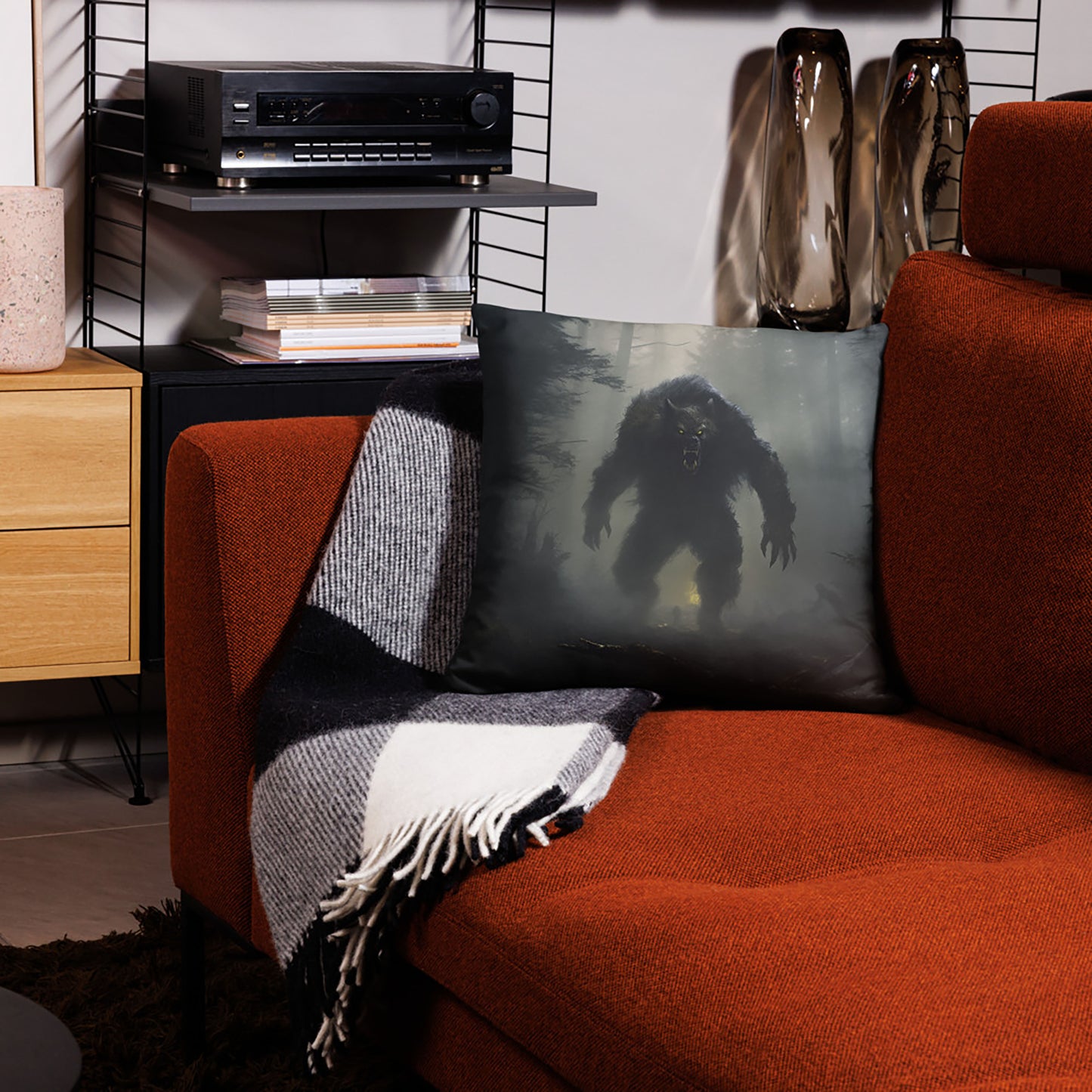 Halloween Throw Pillow Epic Portraiture of Foggy Day Werewolf Polyester Decorative Cushion 18x18
