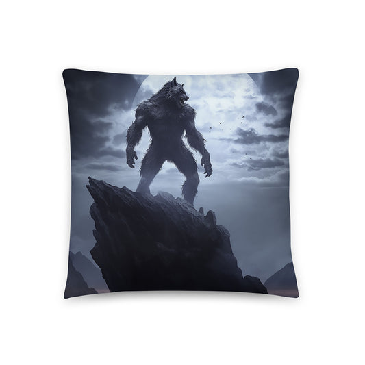 Halloween Throw Pillow Iconic Full Moon Werewolf Cliffside Polyester Decorative Cushion 18x18