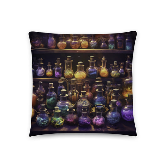 Halloween Throw Pillow Mystic Mechanisms Magic Potion Bottles Polyester Decorative Cushion 18x18