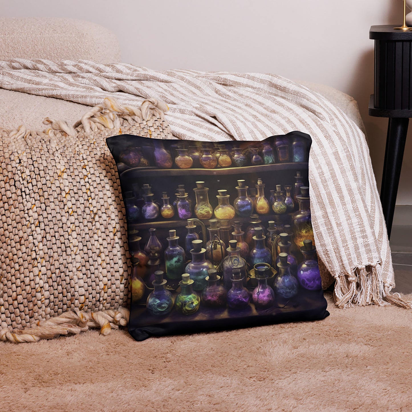 Halloween Throw Pillow Mystic Mechanisms Magic Potion Bottles Polyester Decorative Cushion 18x18