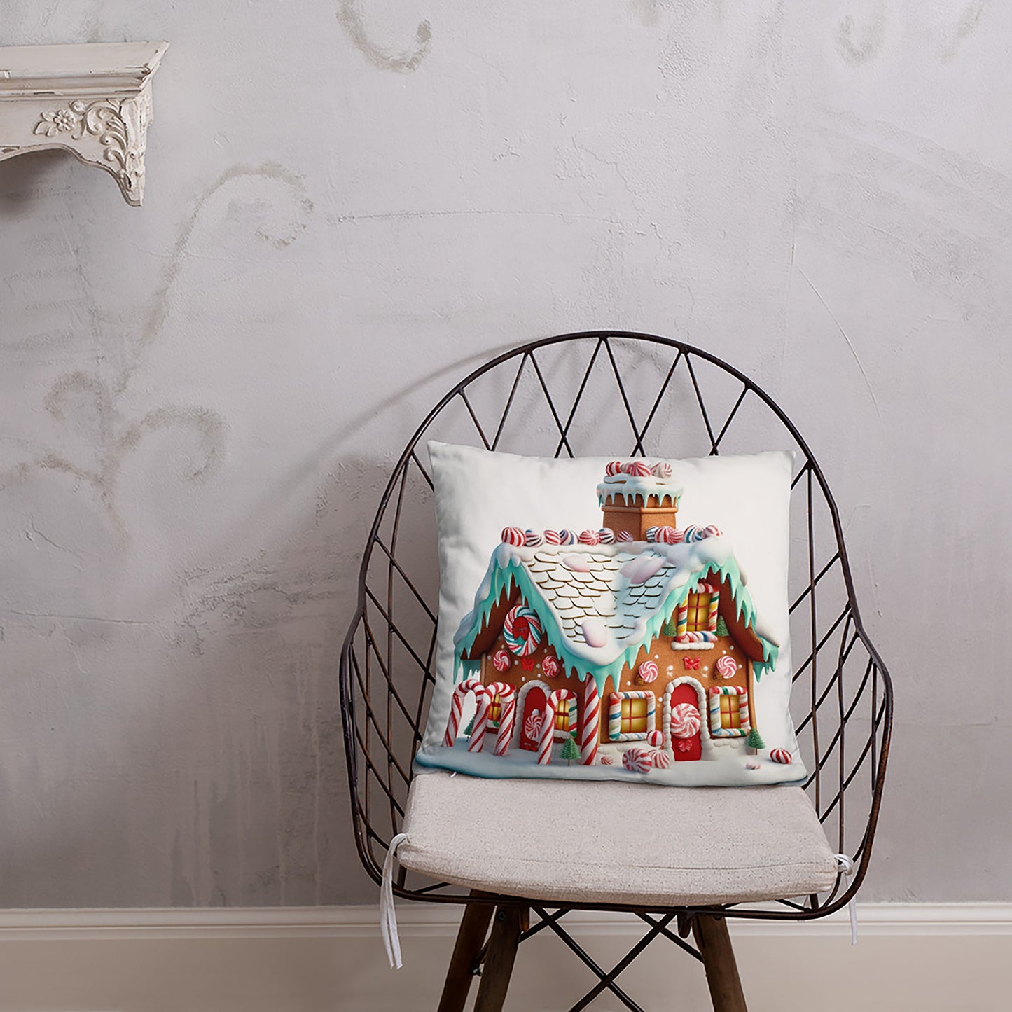 Christmas Throw Pillow Enchanting Gingerbread Haven Polyester Decorative Cushion 18x18