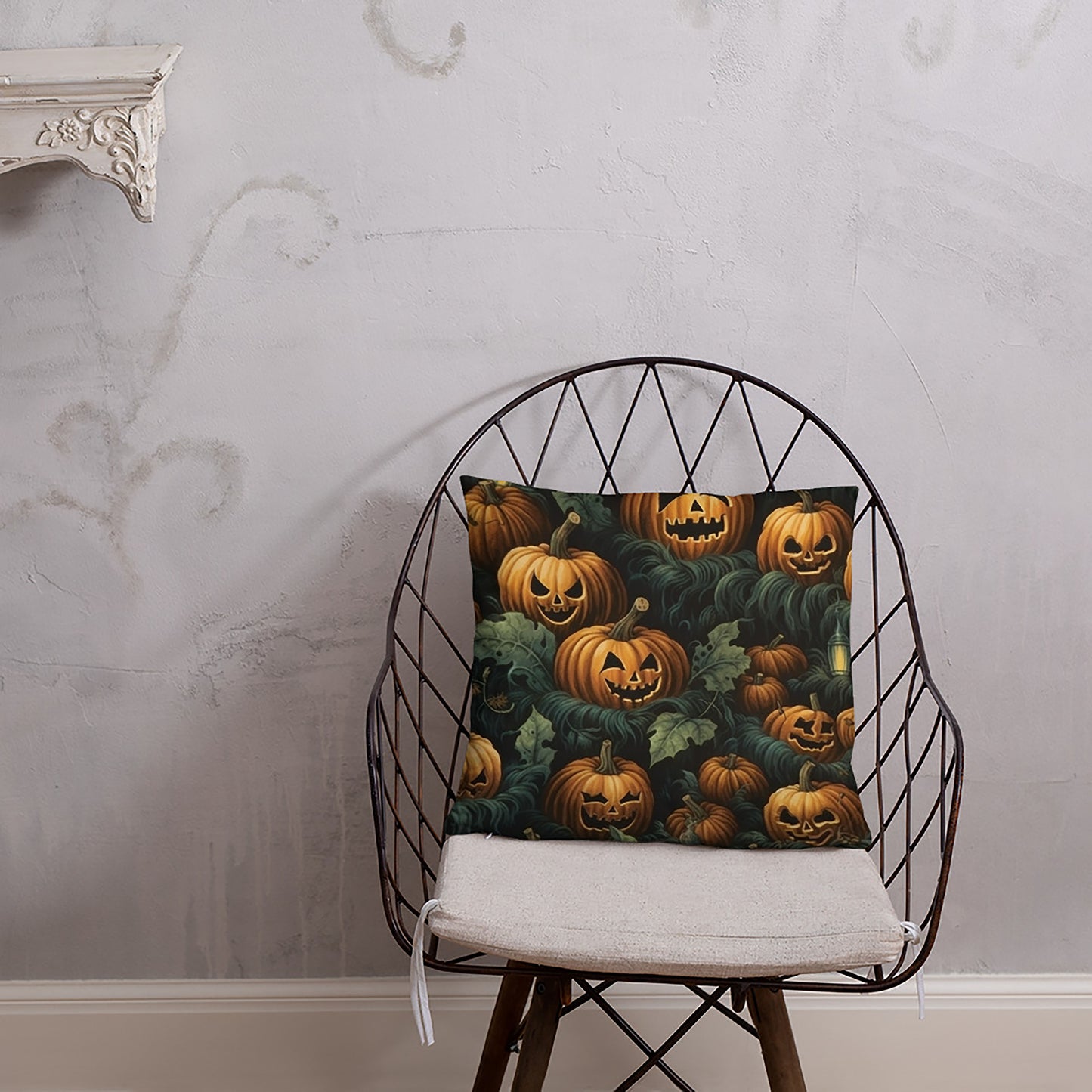 Halloween Throw Pillow Enchanted Twilight Pumpkin Foliage Polyester Decorative Cushion 18x18