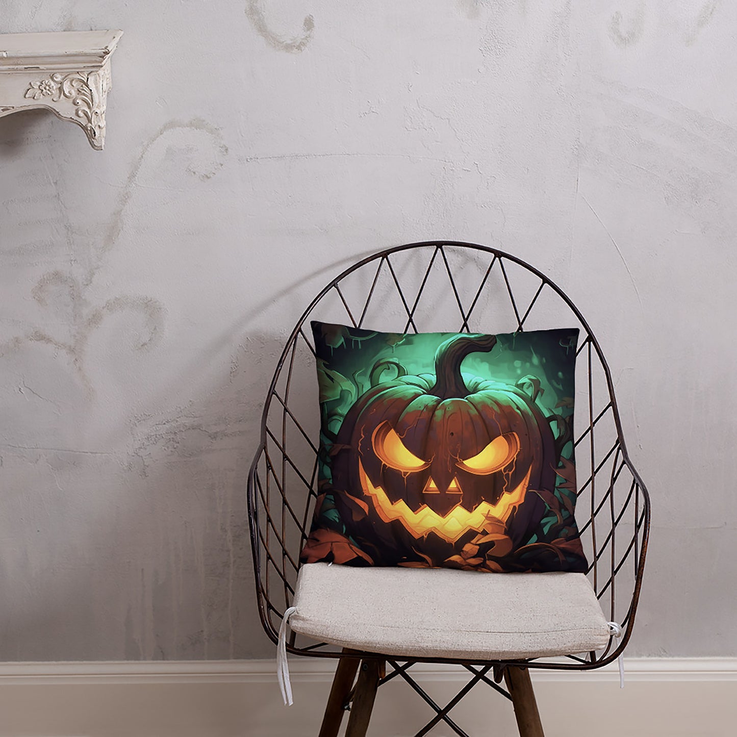 Halloween Throw Pillow Vibrant Jack O'Lantern Grin Polyester Decorative Cushion 18x18