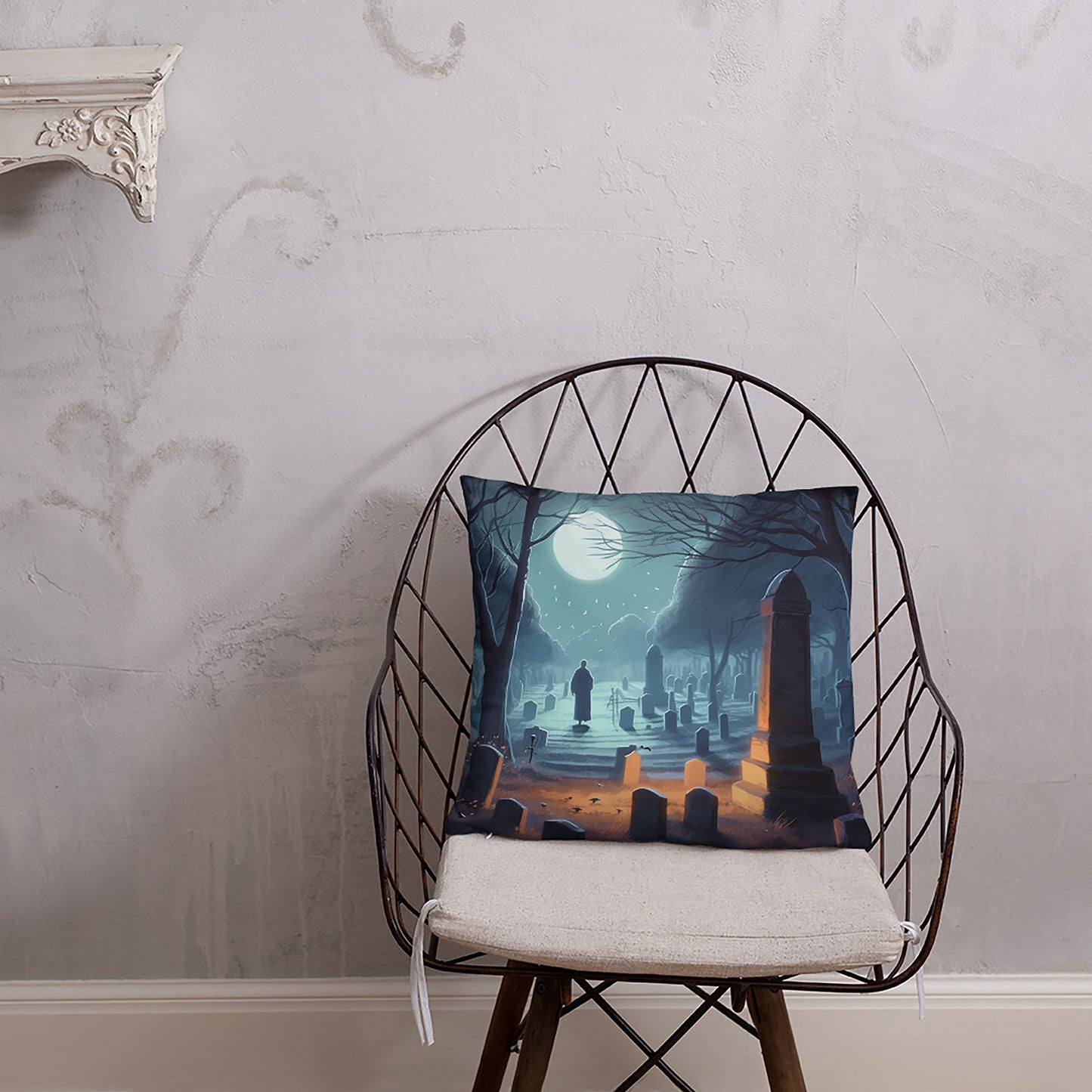 Halloween Throw Pillow Haunted Cemetery Polyester Decorative Cushion 18x18
