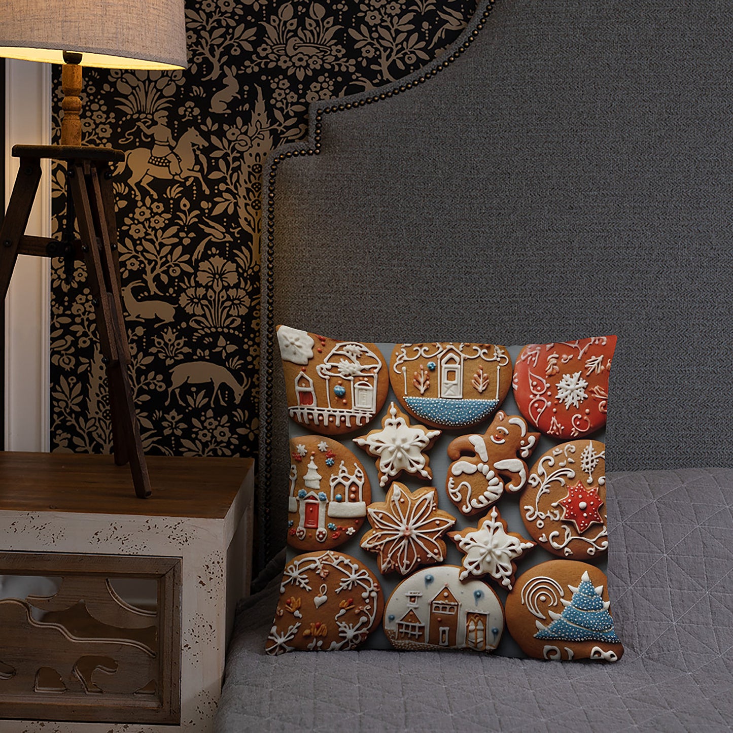 Christmas Throw Pillow Festive Gingerbread Wonders Polyester Decorative Cushion 18x18