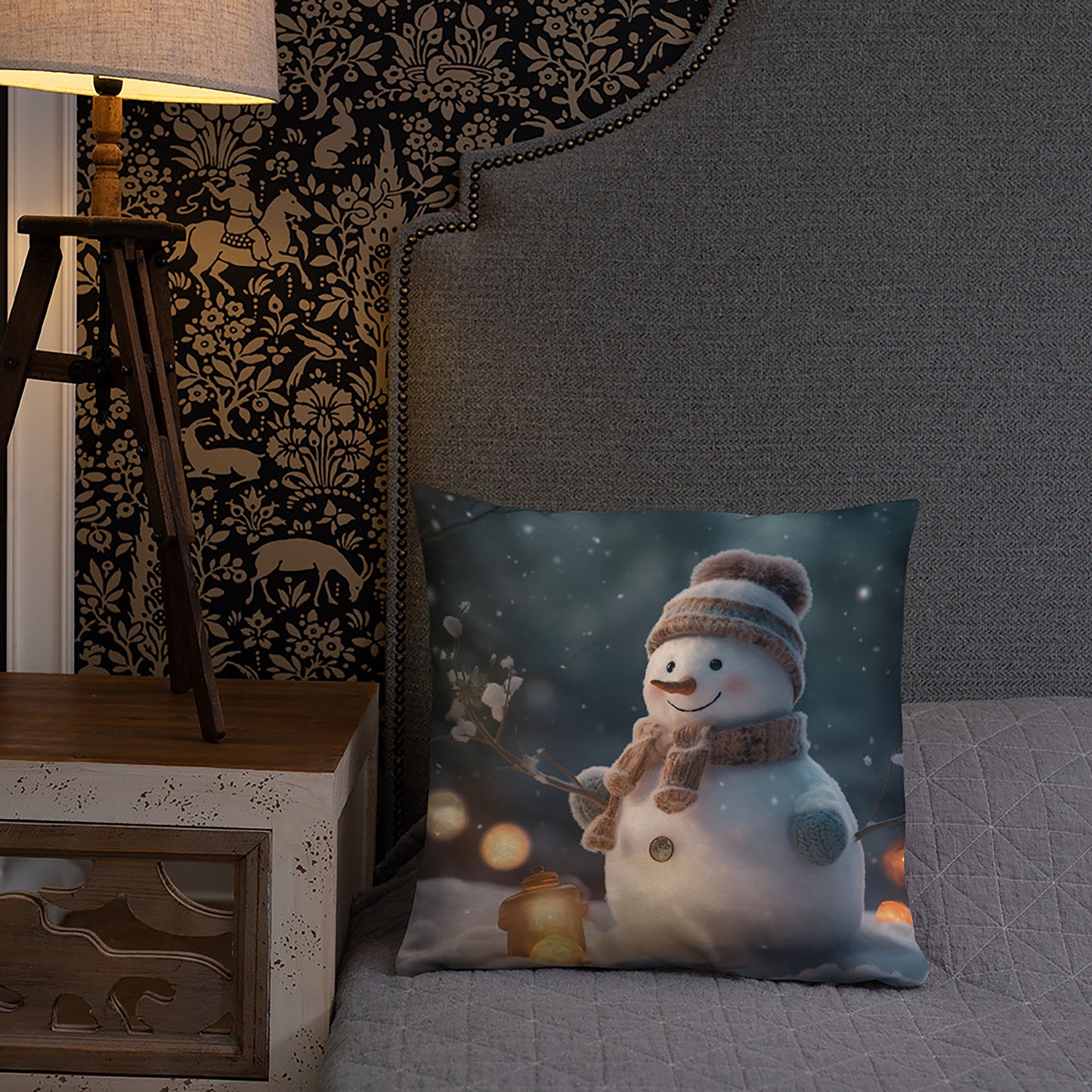 Christmas Throw Pillow Winter Wonderland Snowman Polyester Decorative Cushion 18x18