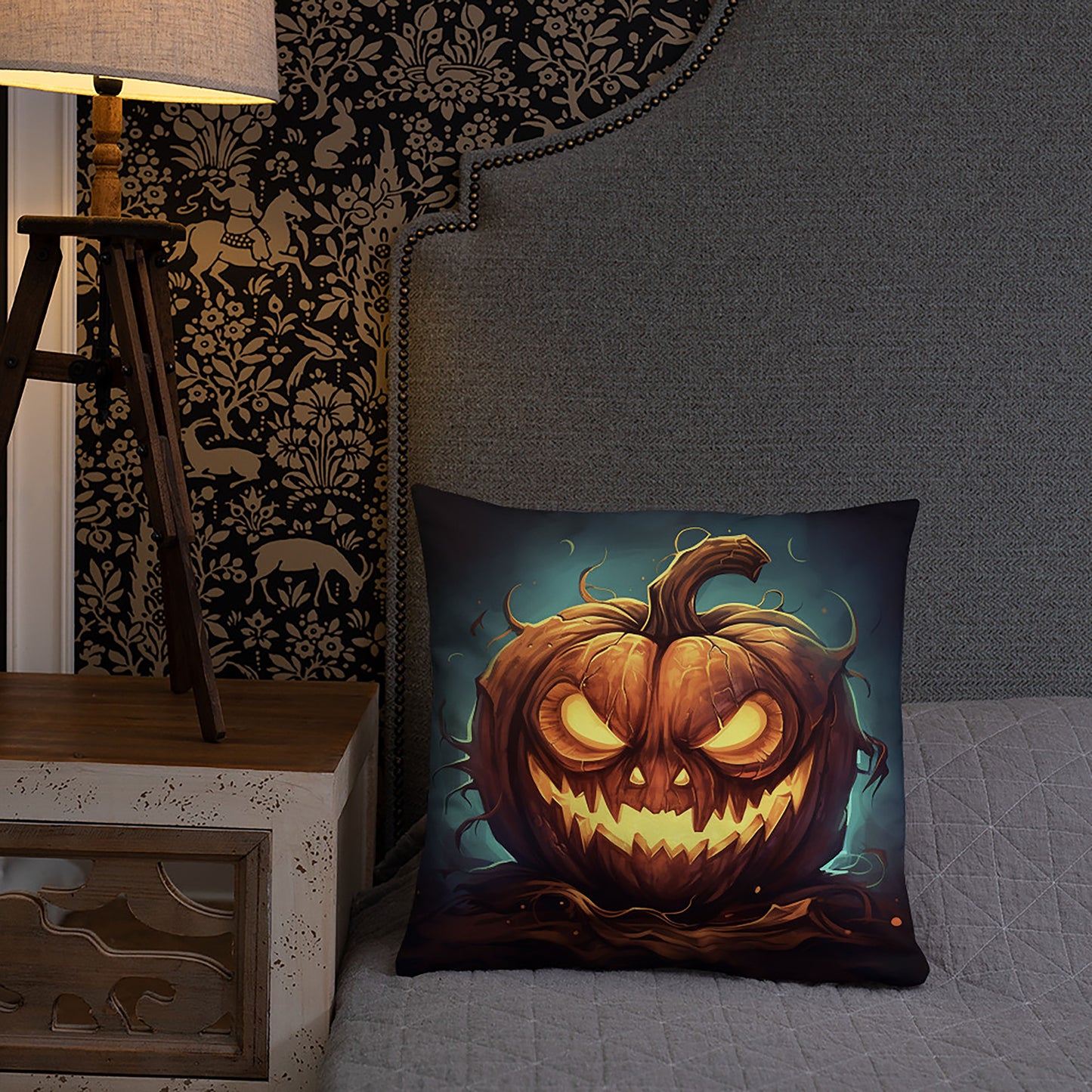 Halloween Throw Pillow Mischievous Jack O'Lantern Polyester Decorative Cushion 18x18