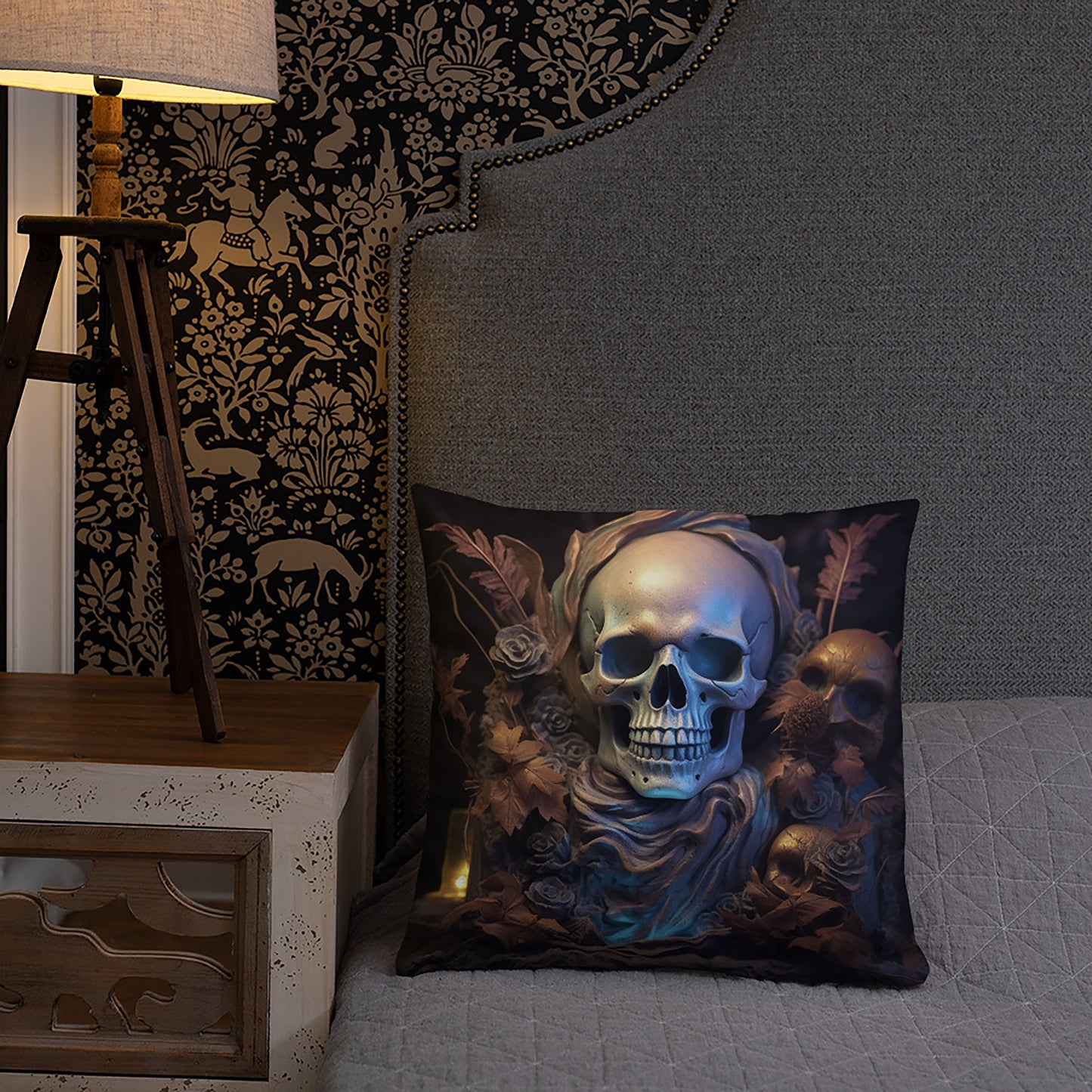 Halloween Throw Pillow Luminous Skull Statue Polyester Decorative Cushion 18x18