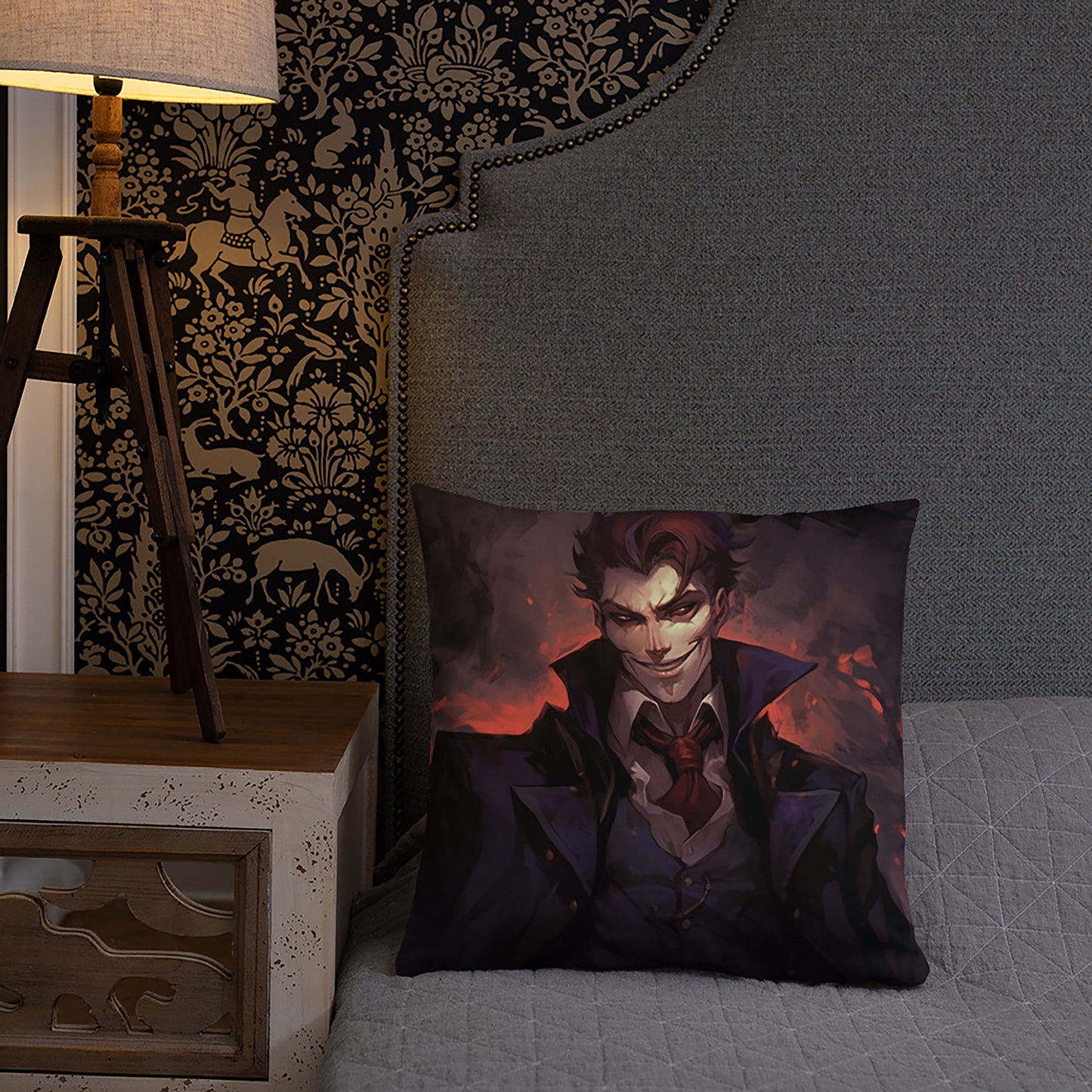 Halloween Throw Pillow Dark Academia Handsome Vampire Anime Polyester Decorative Cushion 18x18