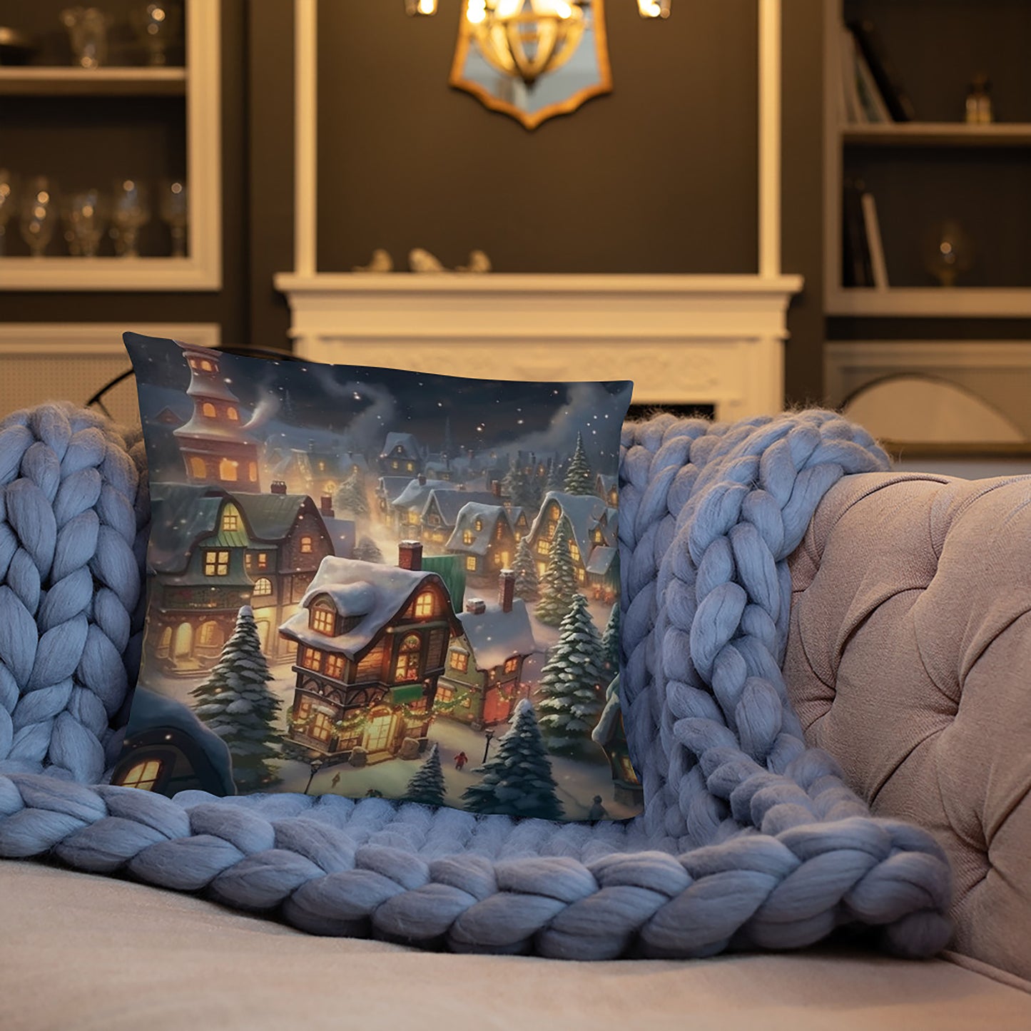 Christmas Throw Pillow Enchanting Village Polyester Decorative Cushion 18x18