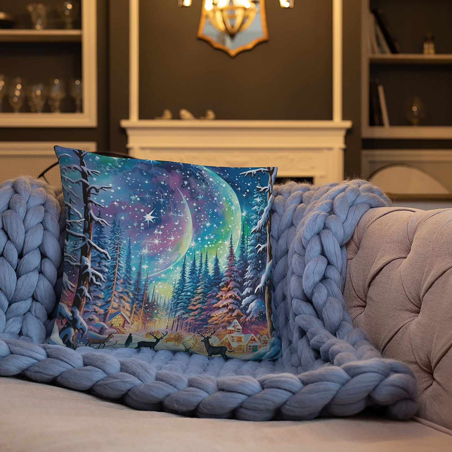 Christmas Throw Pillow Winter's Dream Northern Lights Polyester Decorative Cushion 18x18