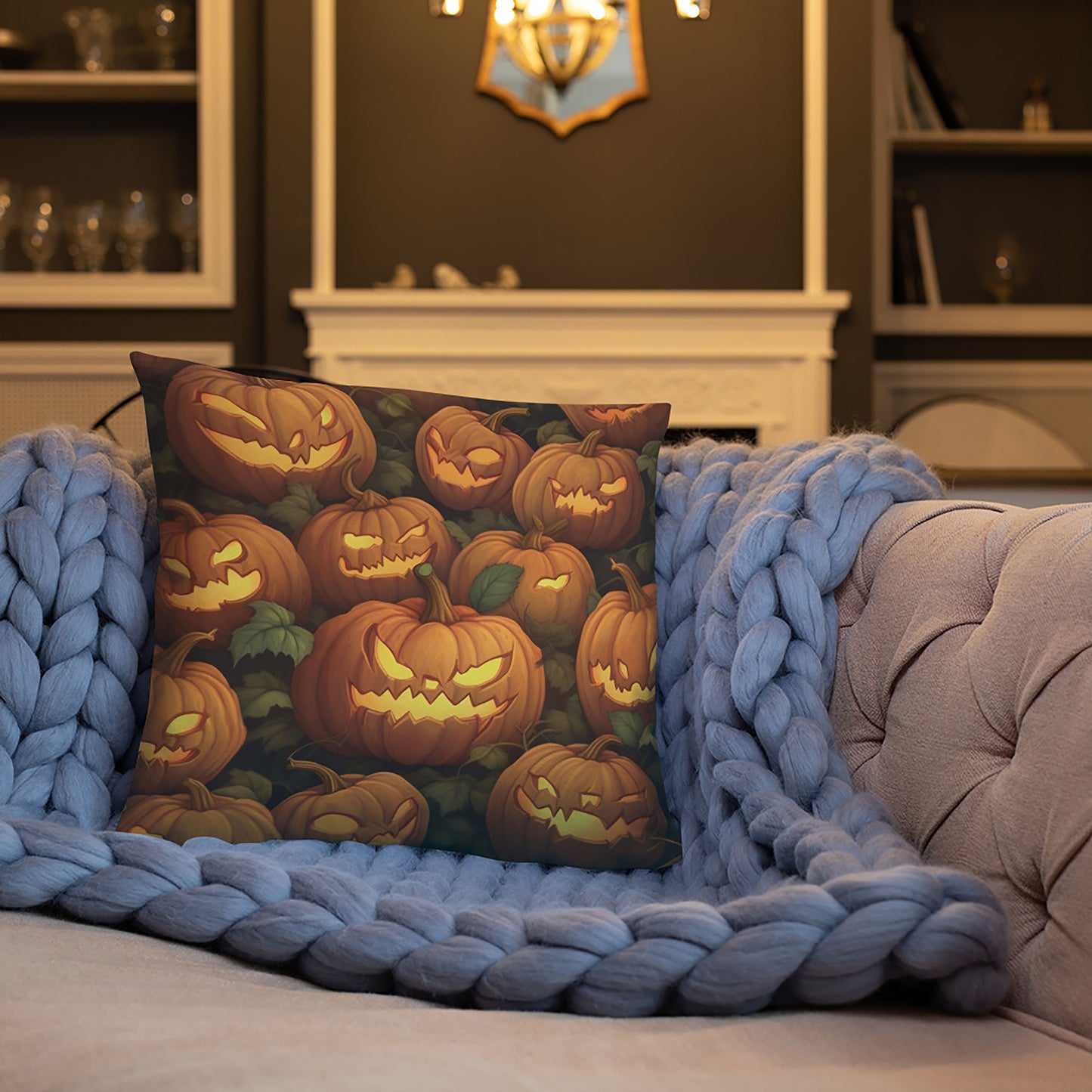 Halloween Throw Pillow Whimsical Realism Pumpkin Polyester Decorative Cushion 18x18