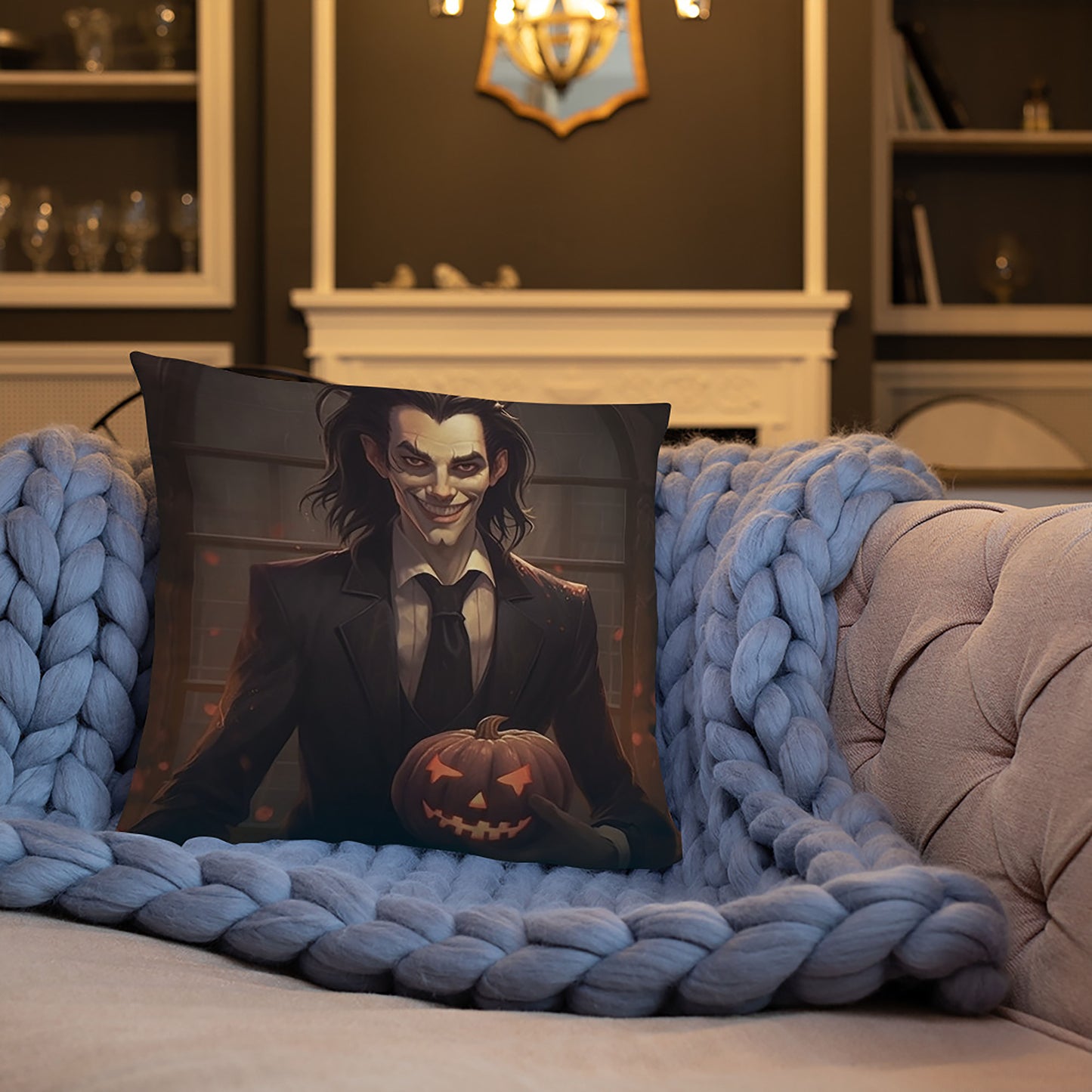 Halloween Throw Pillow Vampire with Pumpkin Polyester Decorative Cushion 18x18