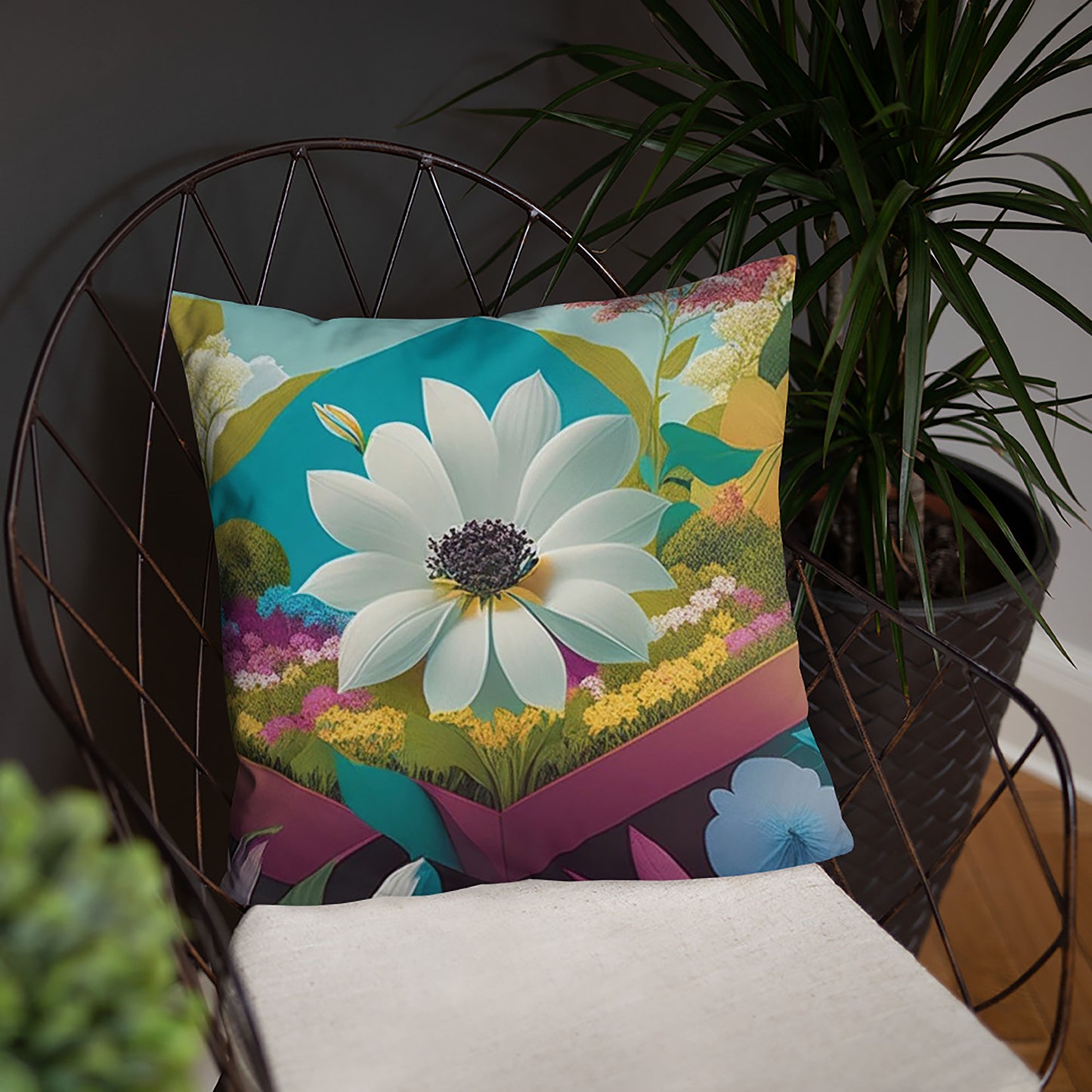Floral Throw Pillow Geometric Haven Polyester Decorative Cushion 18x18