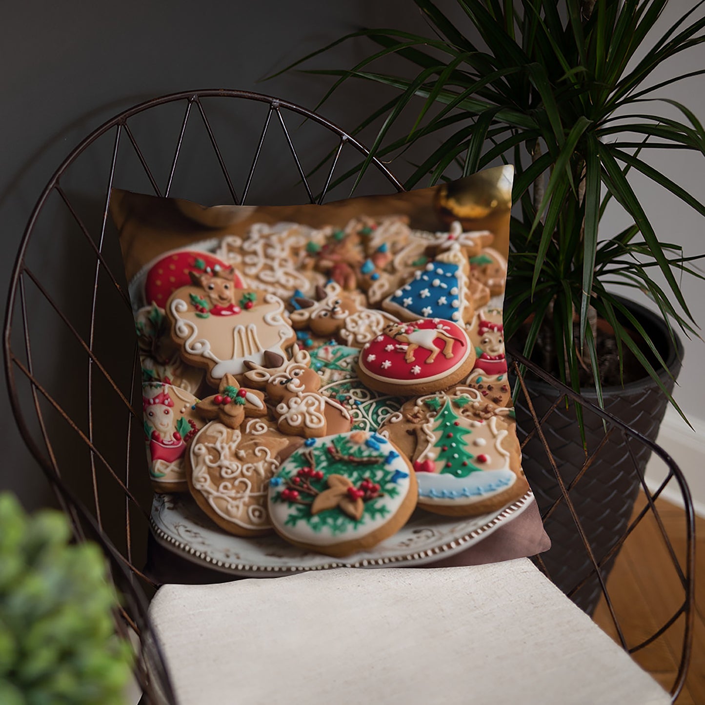 Christmas Throw Pillow Cozy Cabin Cookies Polyester Decorative Cushion 18x18