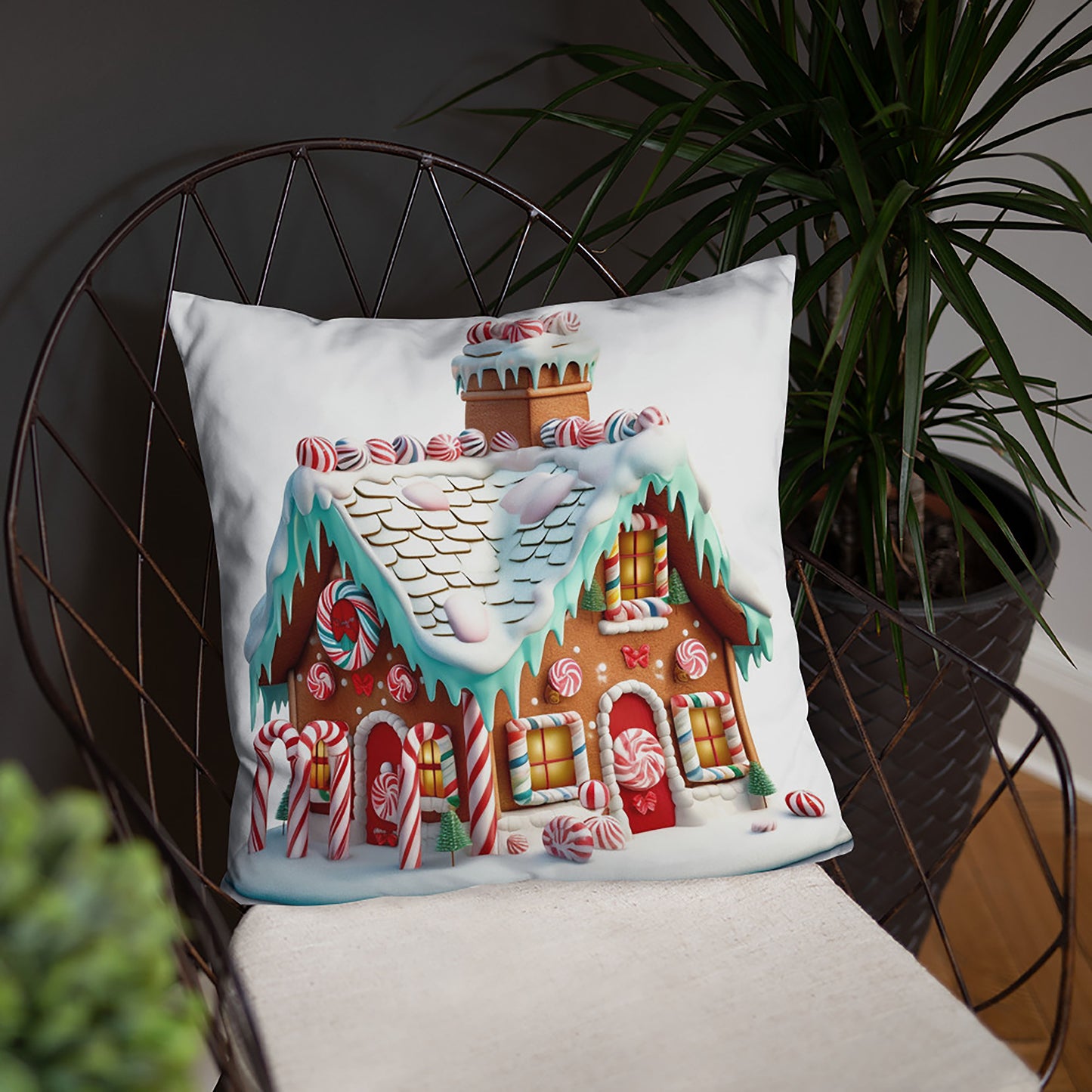 Christmas Throw Pillow Enchanting Gingerbread Haven Polyester Decorative Cushion 18x18