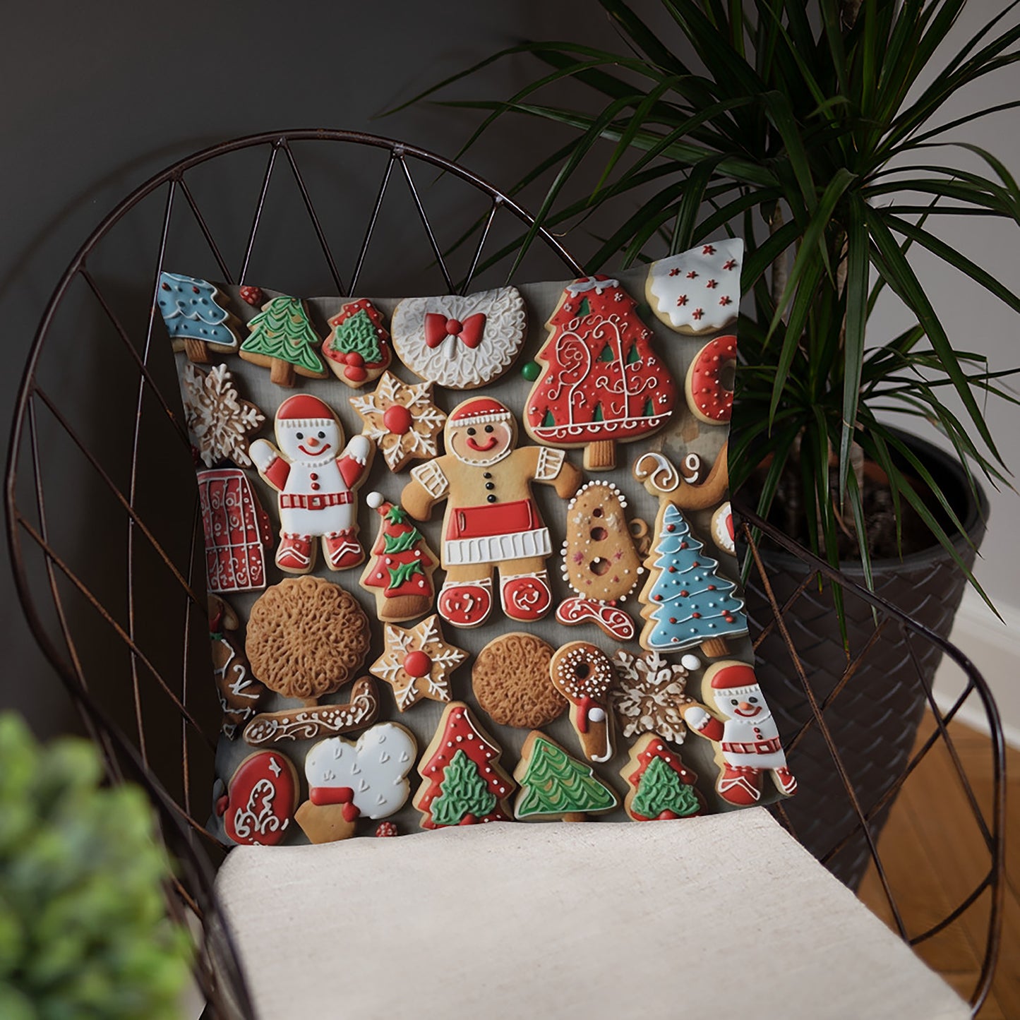 Christmas Throw Pillow Festive Delights Cookies Polyester Decorative Cushion 18x18