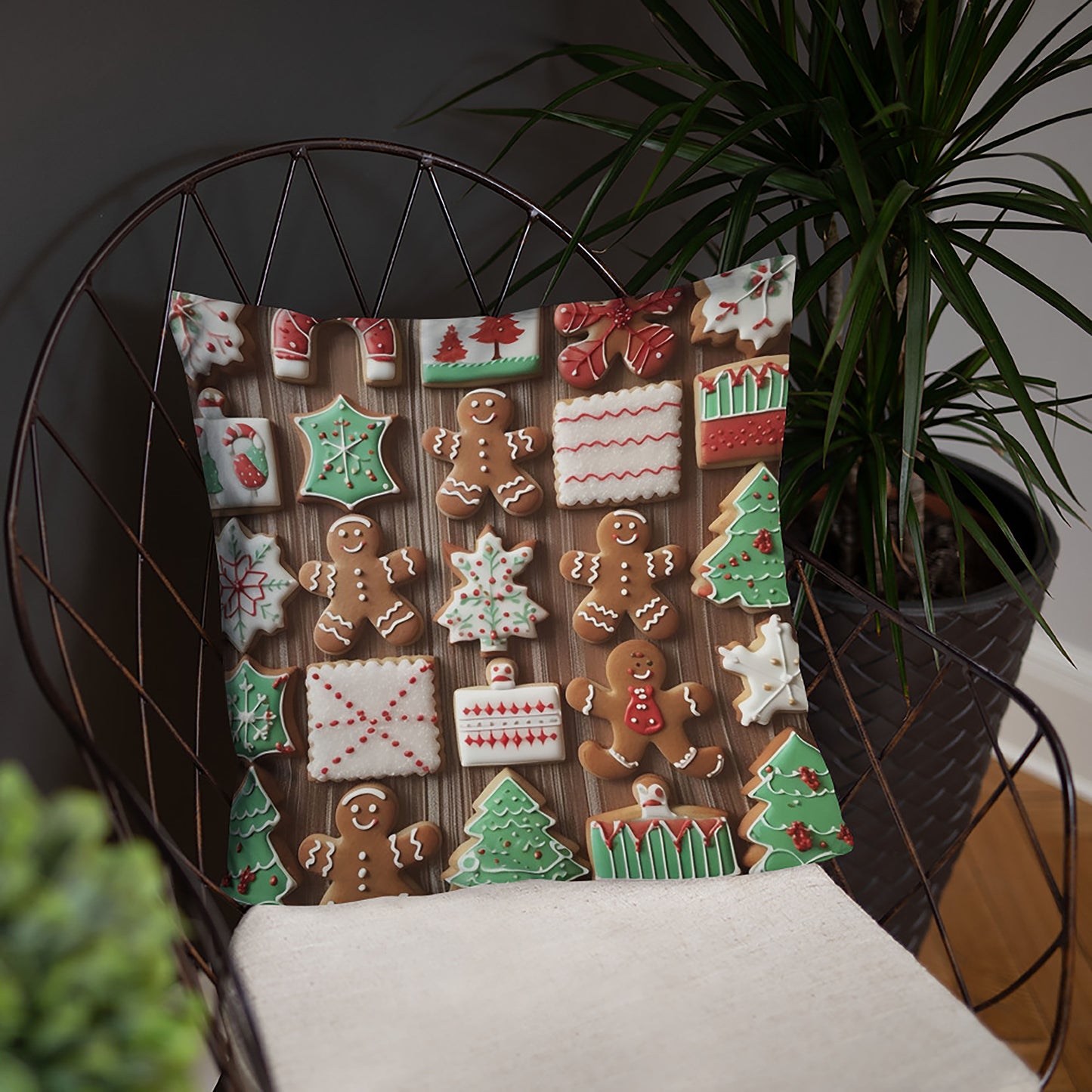 Christmas Throw Pillow Festive Frosted Cookie Delight Polyester Decorative Cushion 18x18