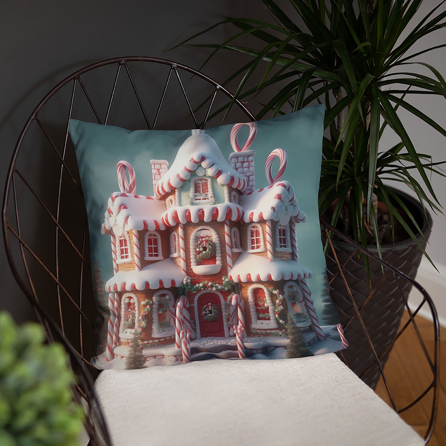 Christmas Throw Pillow Gingerbread Dream Delight Polyester Decorative Cushion 18x18