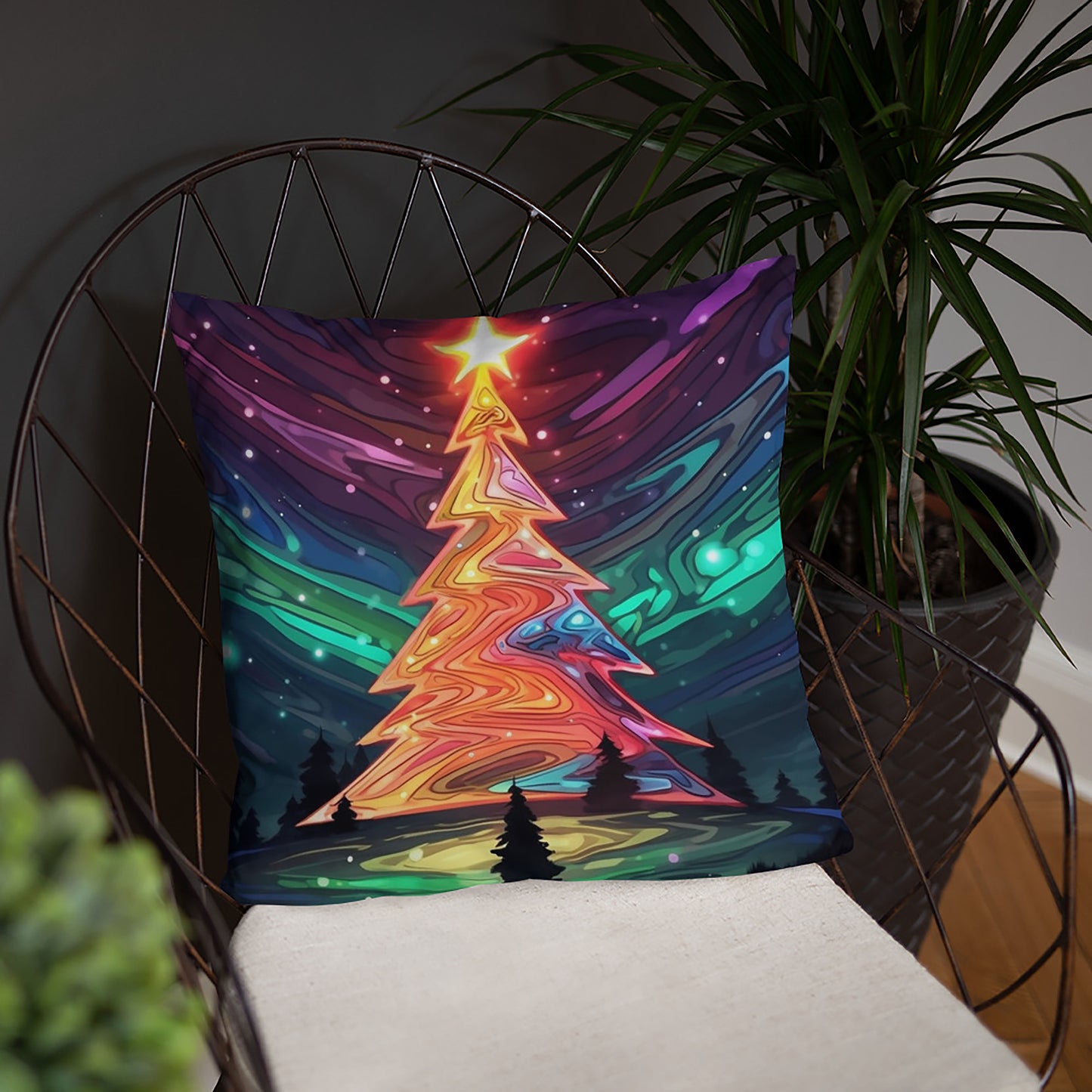 Christmas Throw Pillow Chromatic Symphony Polyester Decorative Cushion 18x18