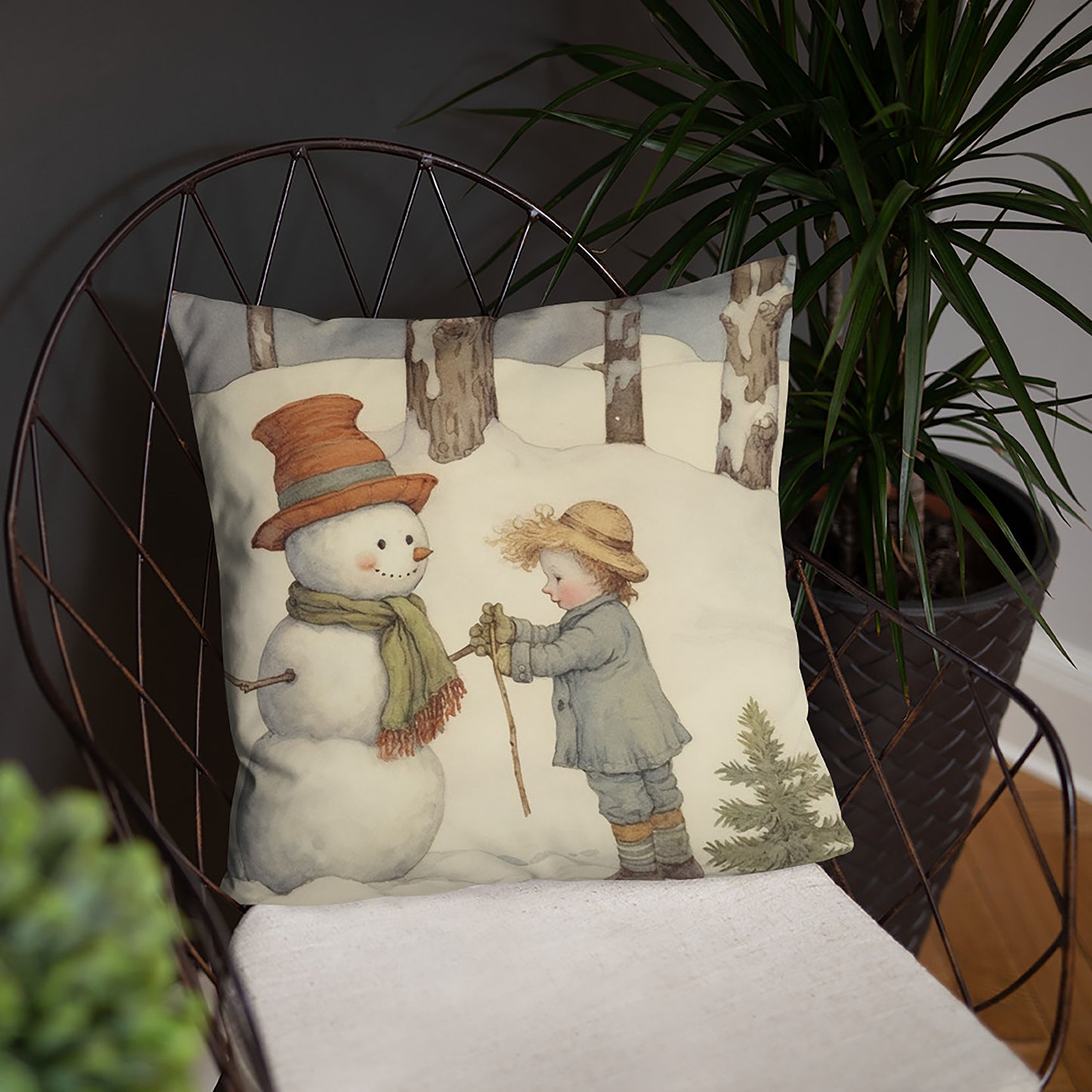 Christmas Throw Pillow Frosted Childhood Memories Polyester Decorative Cushion 18x18