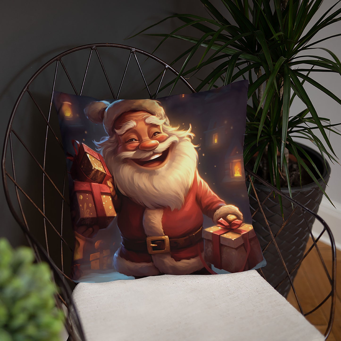 Christmas Throw Pillow Jolly Santa's Night Polyester Decorative Cushion 18x18