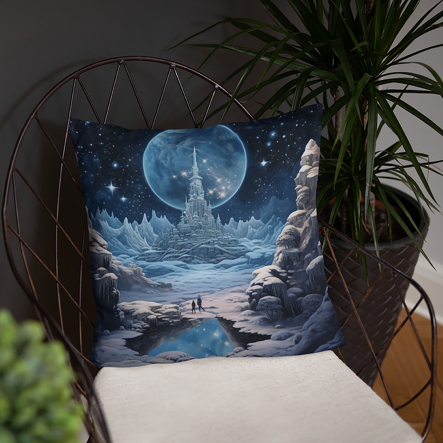 Castle Throw Pillow Lunar Icy Moonscape Polyester Decorative Cushion 18x18