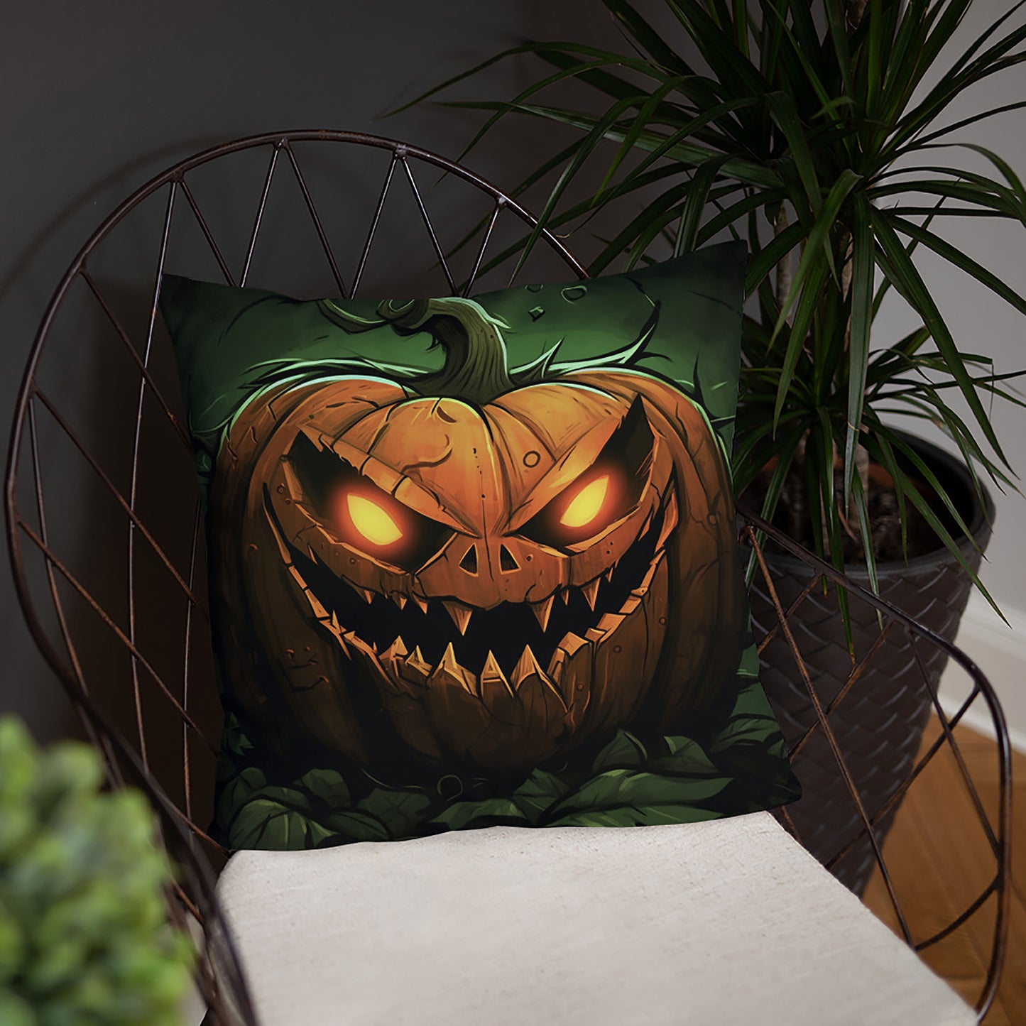 Halloween Throw Pillow Nightmarish Pumpkin Polyester Decorative Cushion 18x18