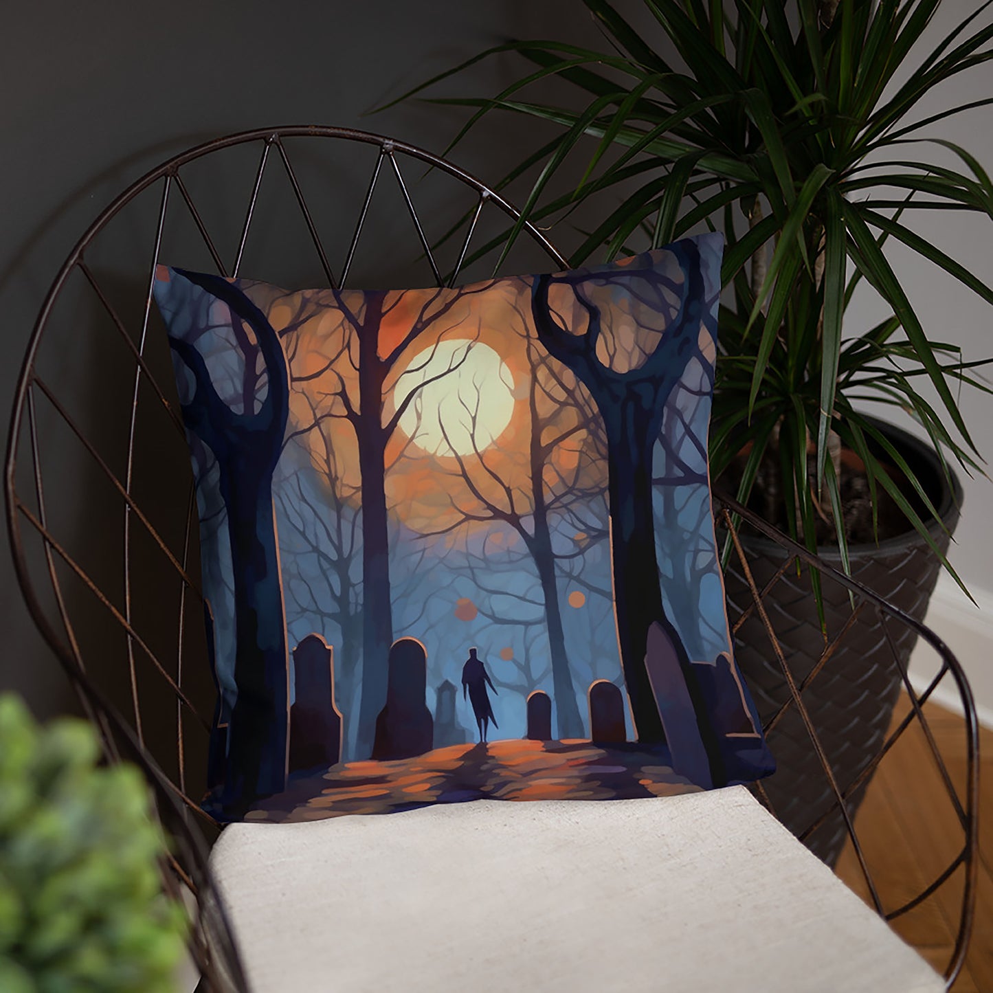 Halloween Throw Pillow Cemetery Art Polyester Decorative Cushion 18x18