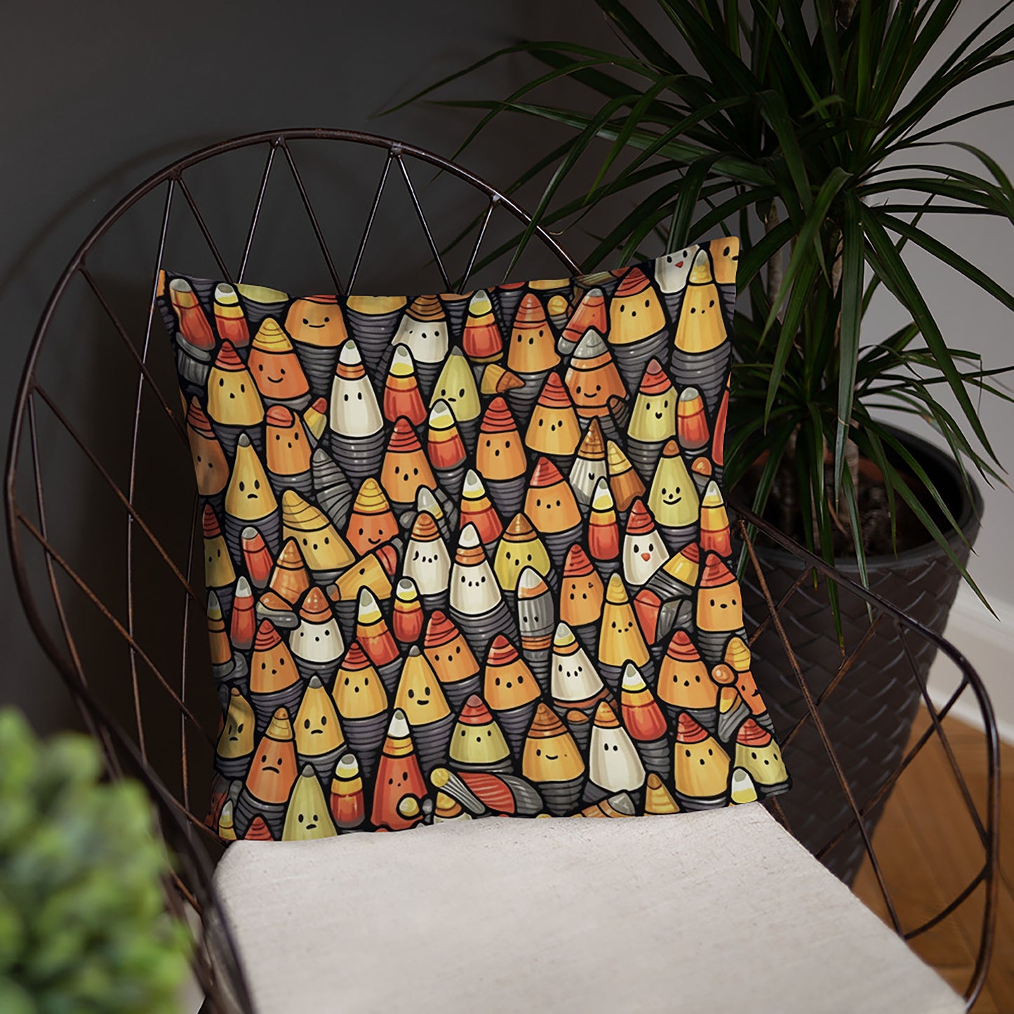 Halloween Throw Pillow Quirky Candy Corn Pattern Polyester Decorative Cushion 18x18