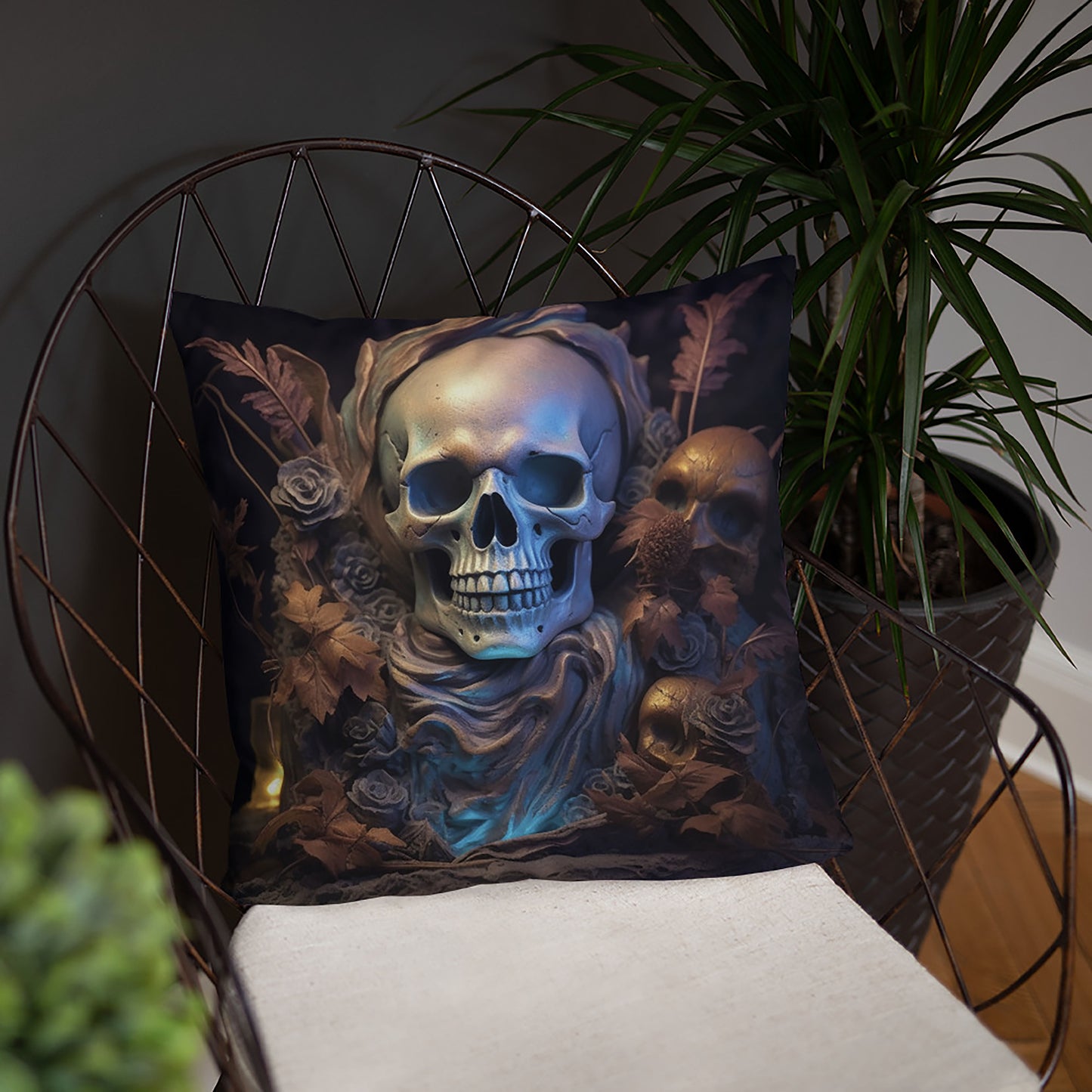 Halloween Throw Pillow Luminous Skull Statue Polyester Decorative Cushion 18x18