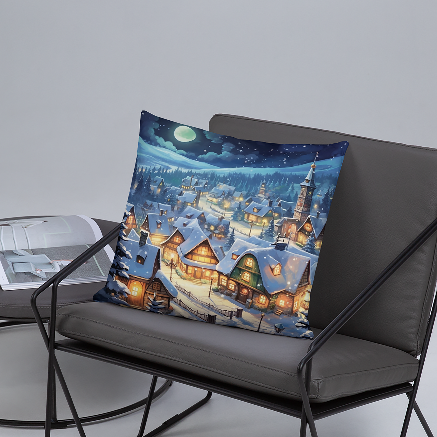 Christmas Throw Pillow Moonlit Village Polyester Decorative Cushion 18x18