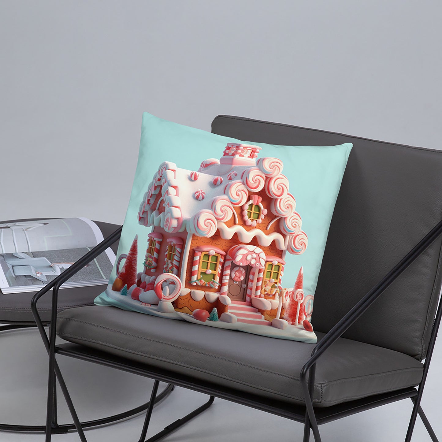 Christmas Throw Pillow Charming Gingerbread House Polyester Decorative Cushion 18x18