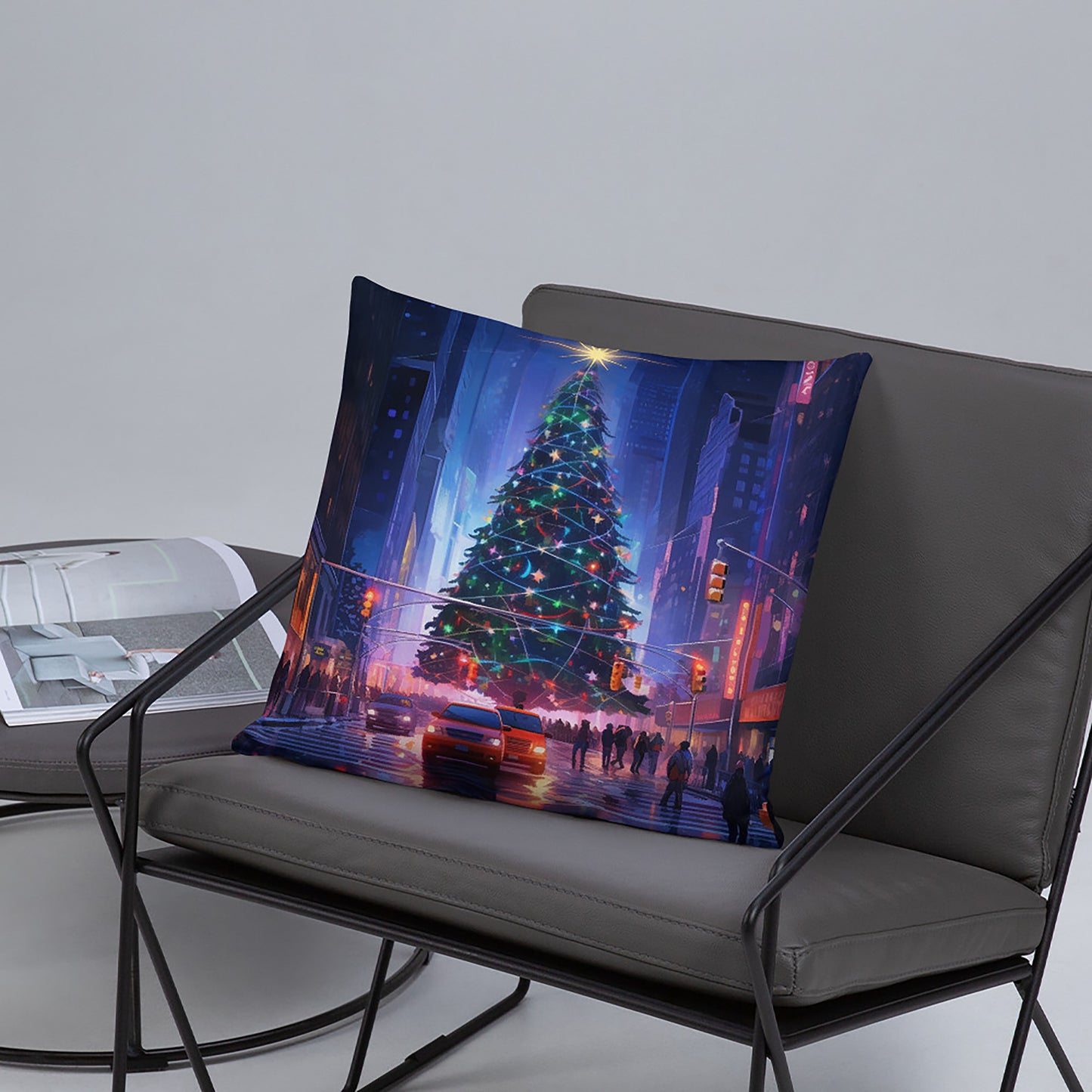 Christmas Throw Pillow  Noir Metropolis Polyester Decorative Cushion 18x18