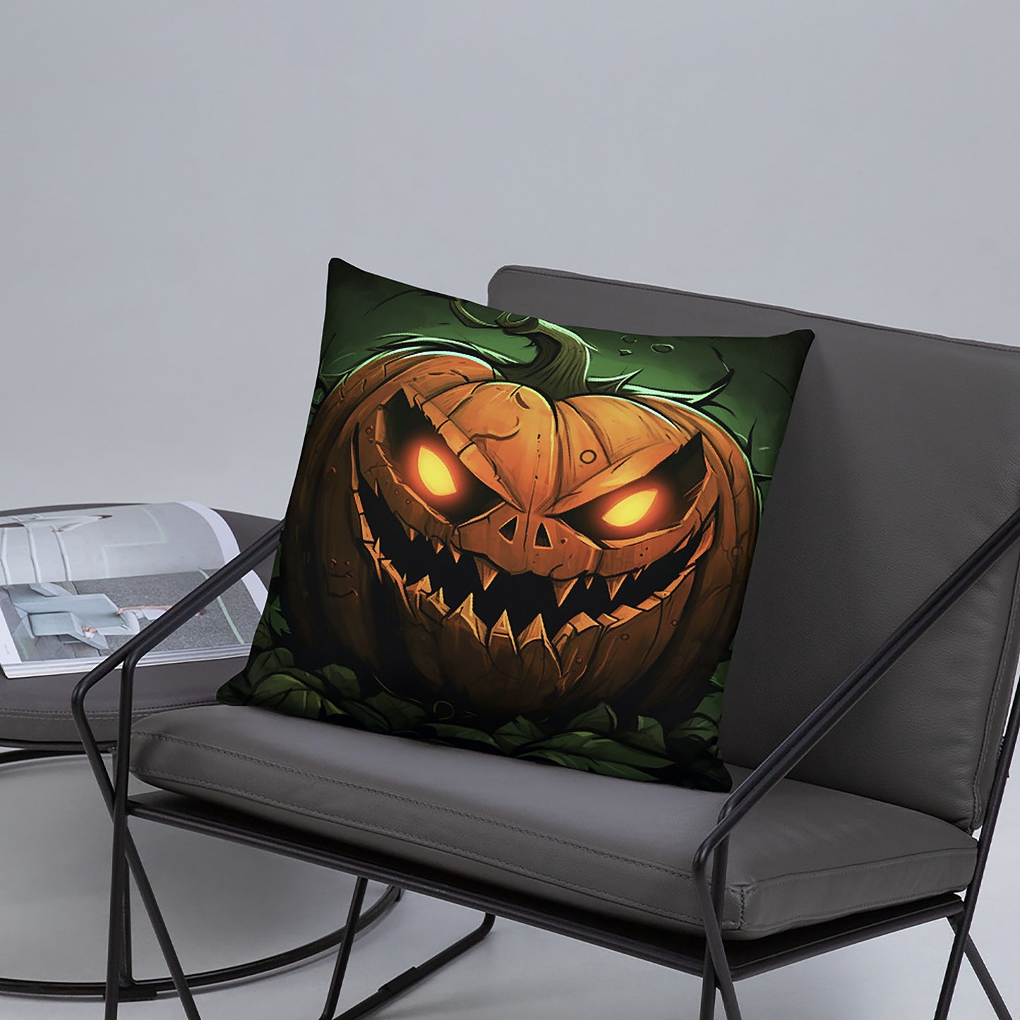 Halloween Throw Pillow Nightmarish Pumpkin Polyester Decorative Cushion 18x18