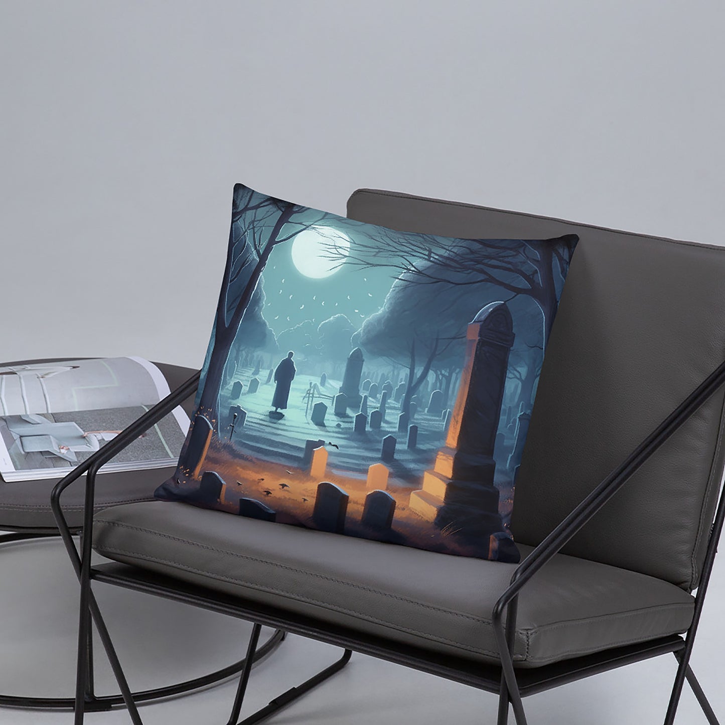 Halloween Throw Pillow Haunted Cemetery Polyester Decorative Cushion 18x18