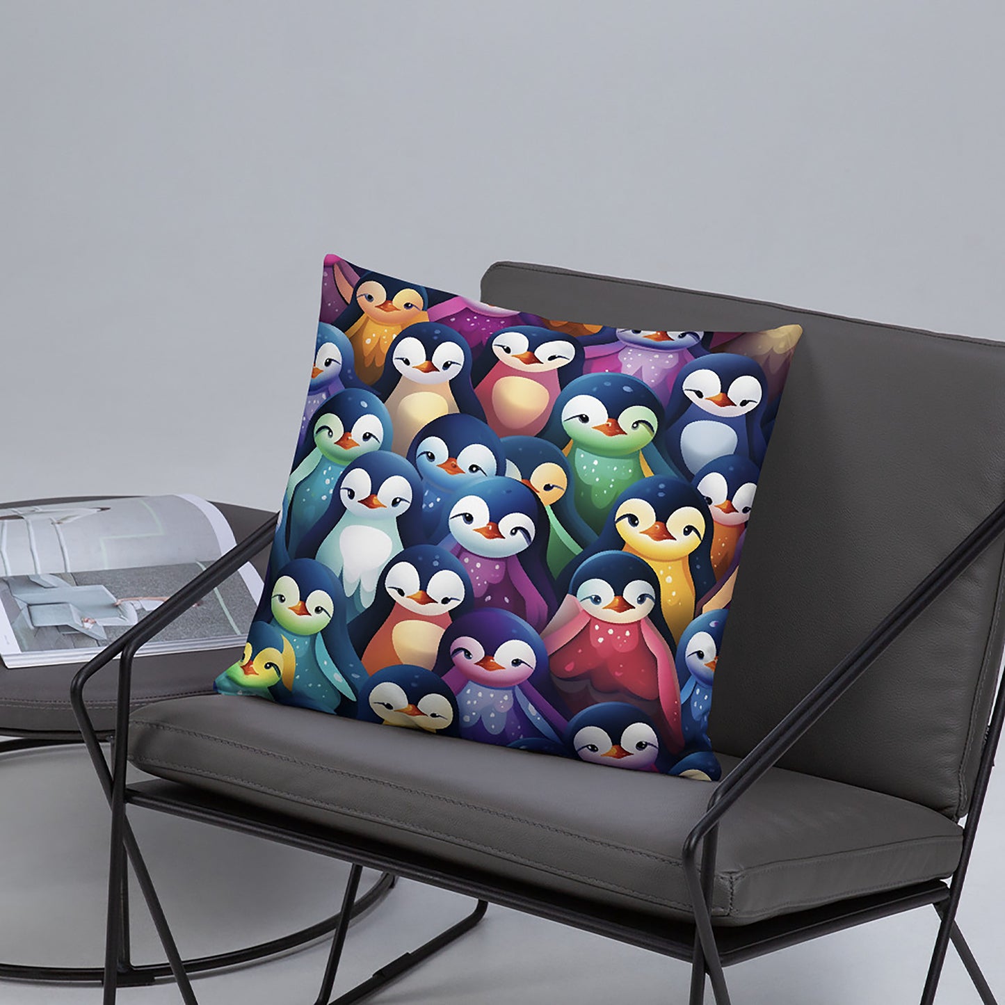 Bird Throw Pillow Vibrant Penguin Pattern Polyester Decorative Cushion 18x18