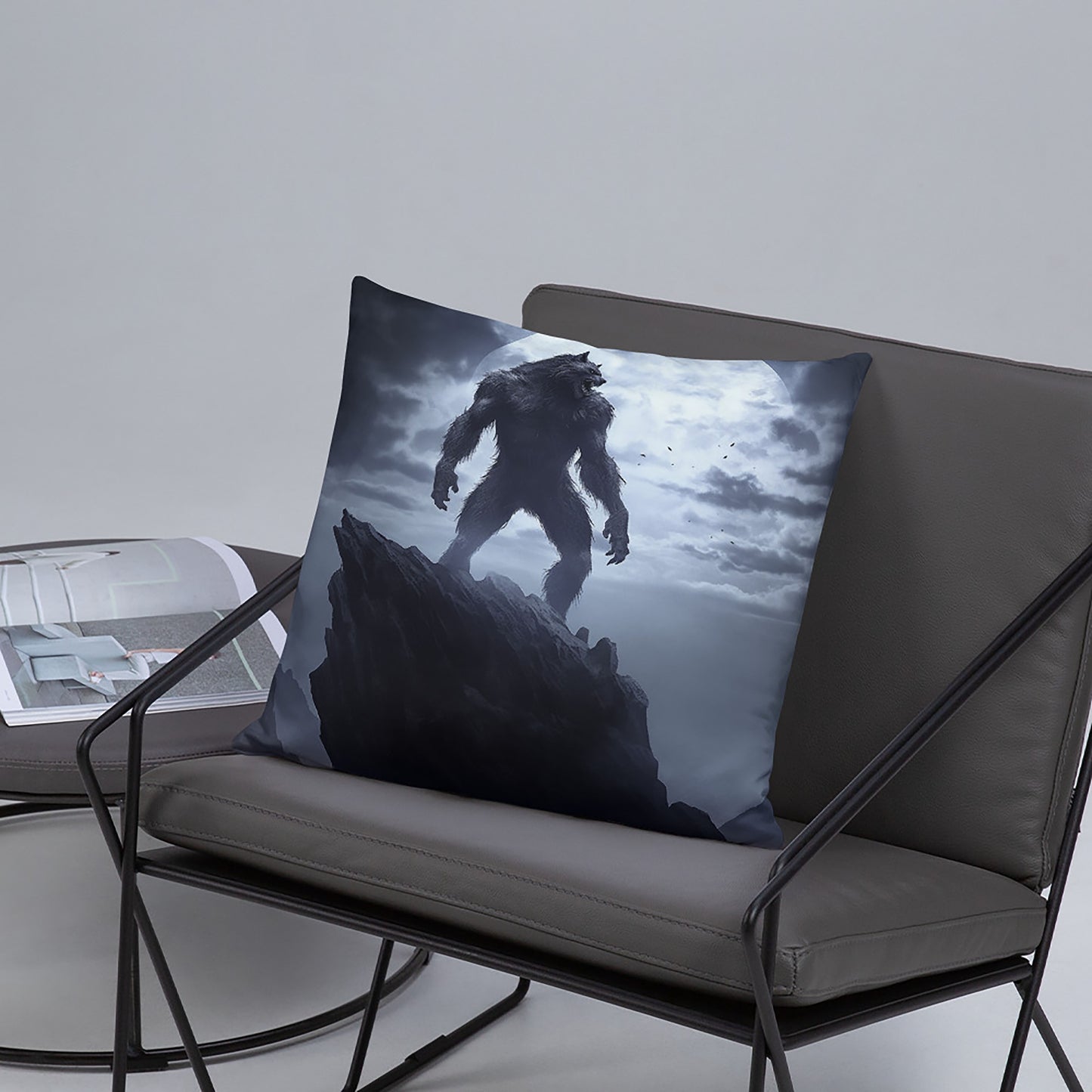 Halloween Throw Pillow Iconic Full Moon Werewolf Cliffside Polyester Decorative Cushion 18x18