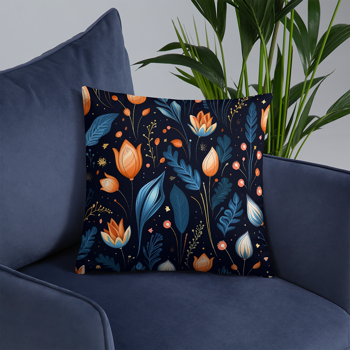 Floral Throw Pillow Indigo Evenings Polyester Decorative Cushion 18x18