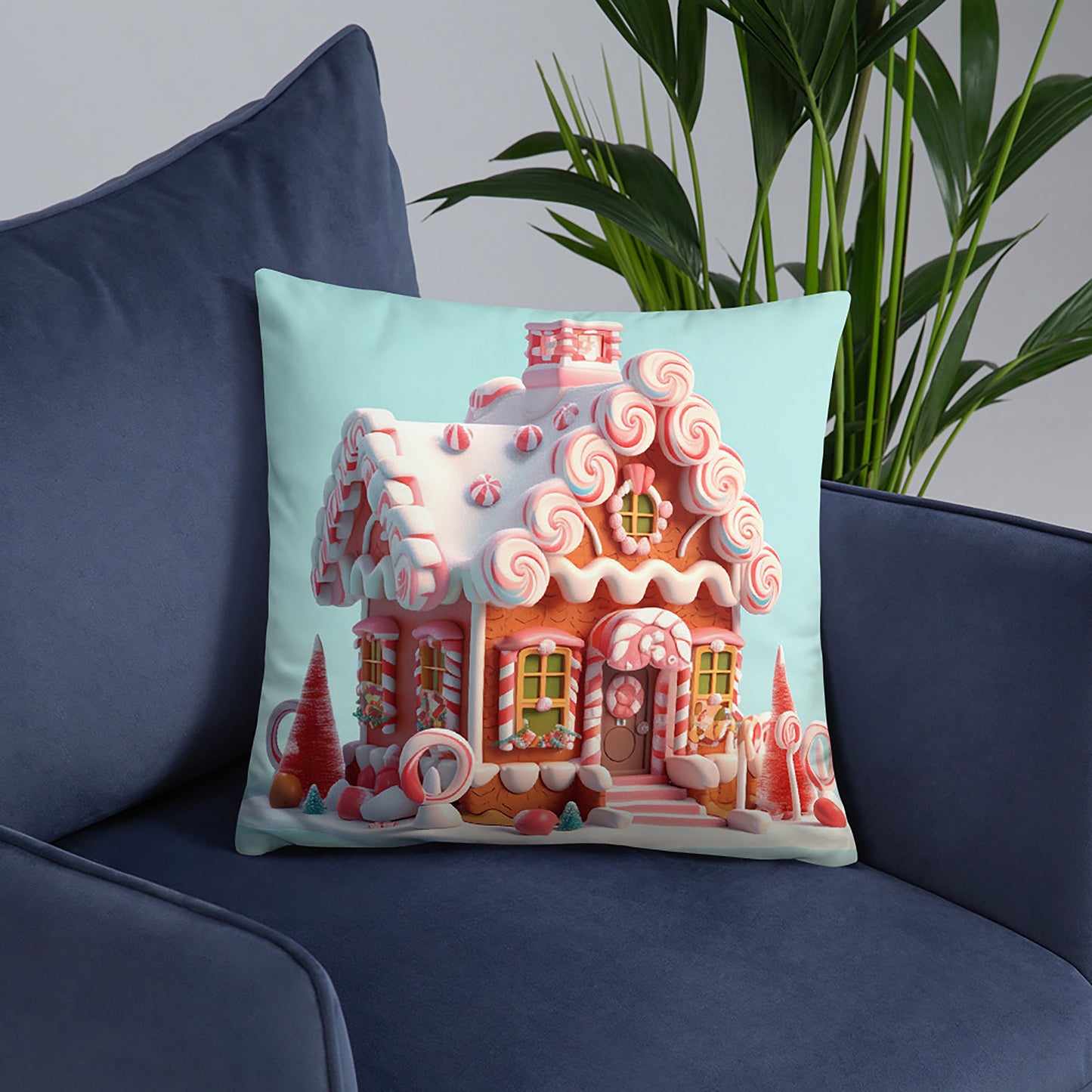 Christmas Throw Pillow Charming Gingerbread House Polyester Decorative Cushion 18x18