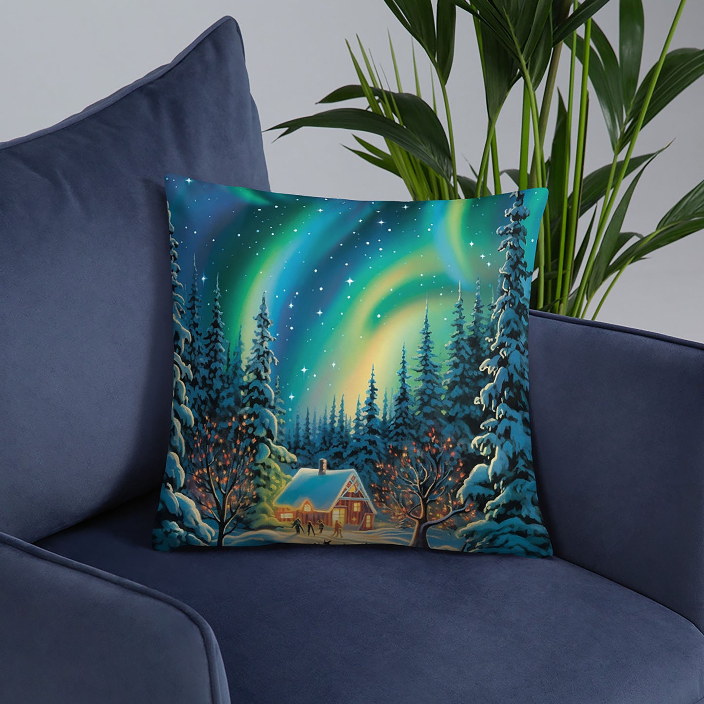 Christmas Throw Pillow Enchanted Northern Lights Polyester Decorative Cushion 18x18
