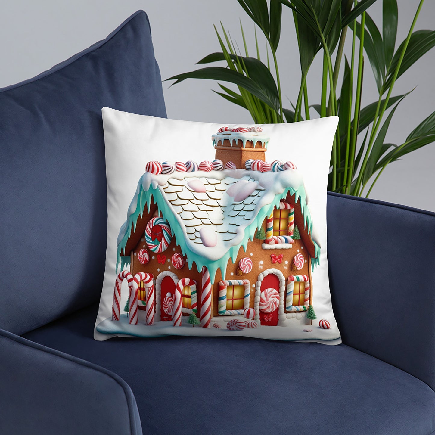 Christmas Throw Pillow Enchanting Gingerbread Haven Polyester Decorative Cushion 18x18