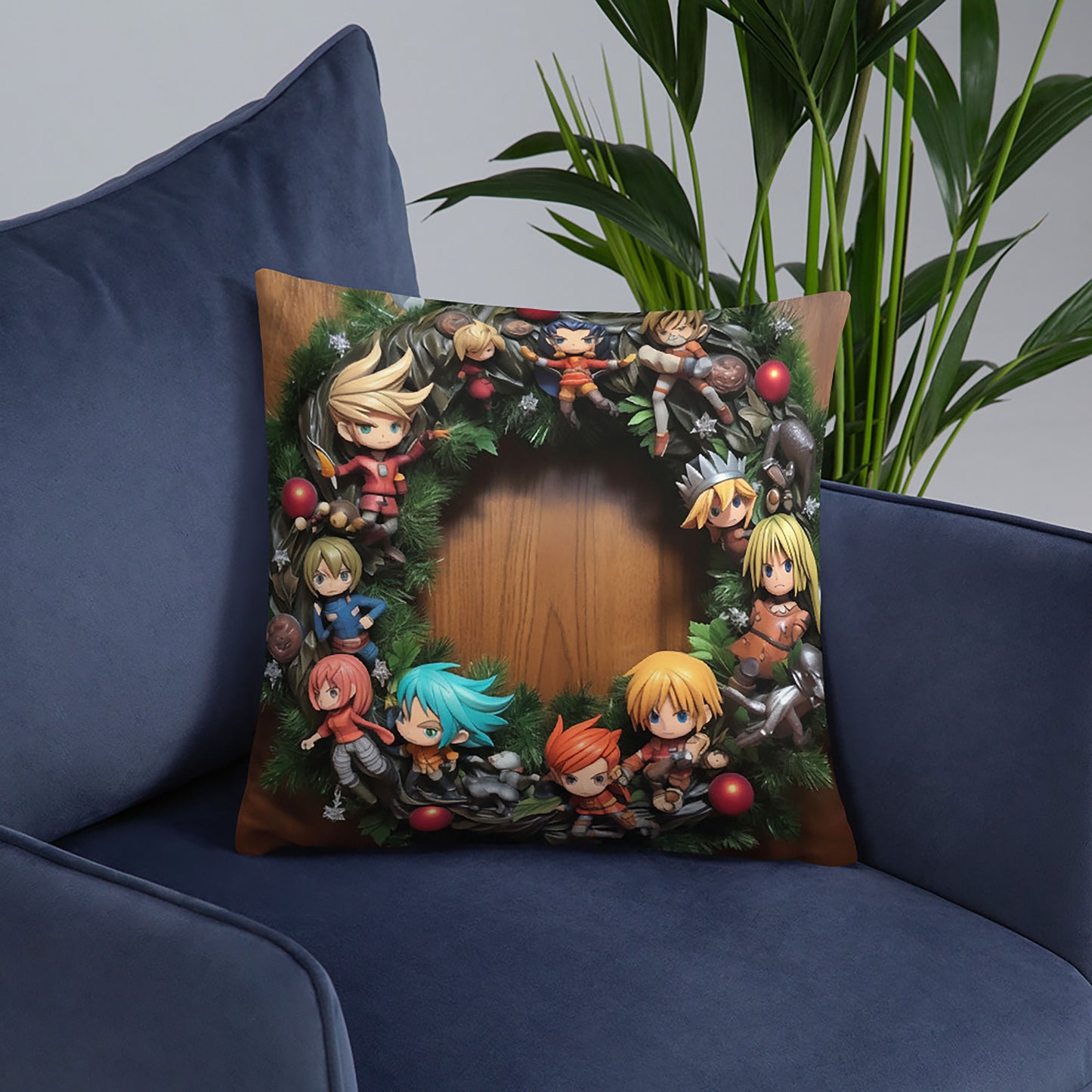 Christmas Throw Pillow Anime Wreath Fiesta Polyester Decorative Cushion 18x18