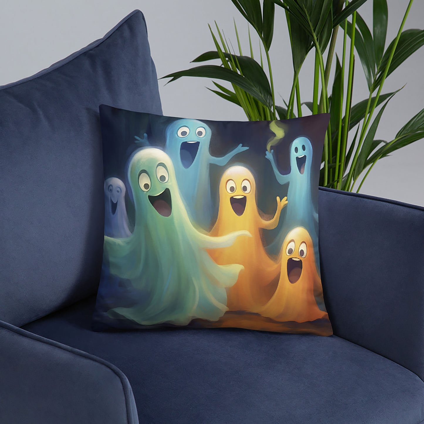 Halloween Throw Pillow Playful Mischief Ghosts Polyester Decorative Cushion 18x18