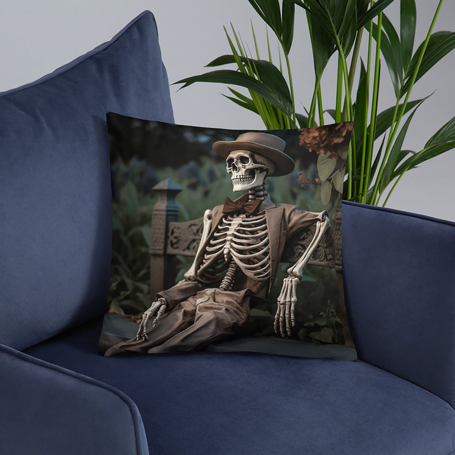 Halloween Throw Pillow Gentleman Skeleton Polyester Decorative Cushion 18x18