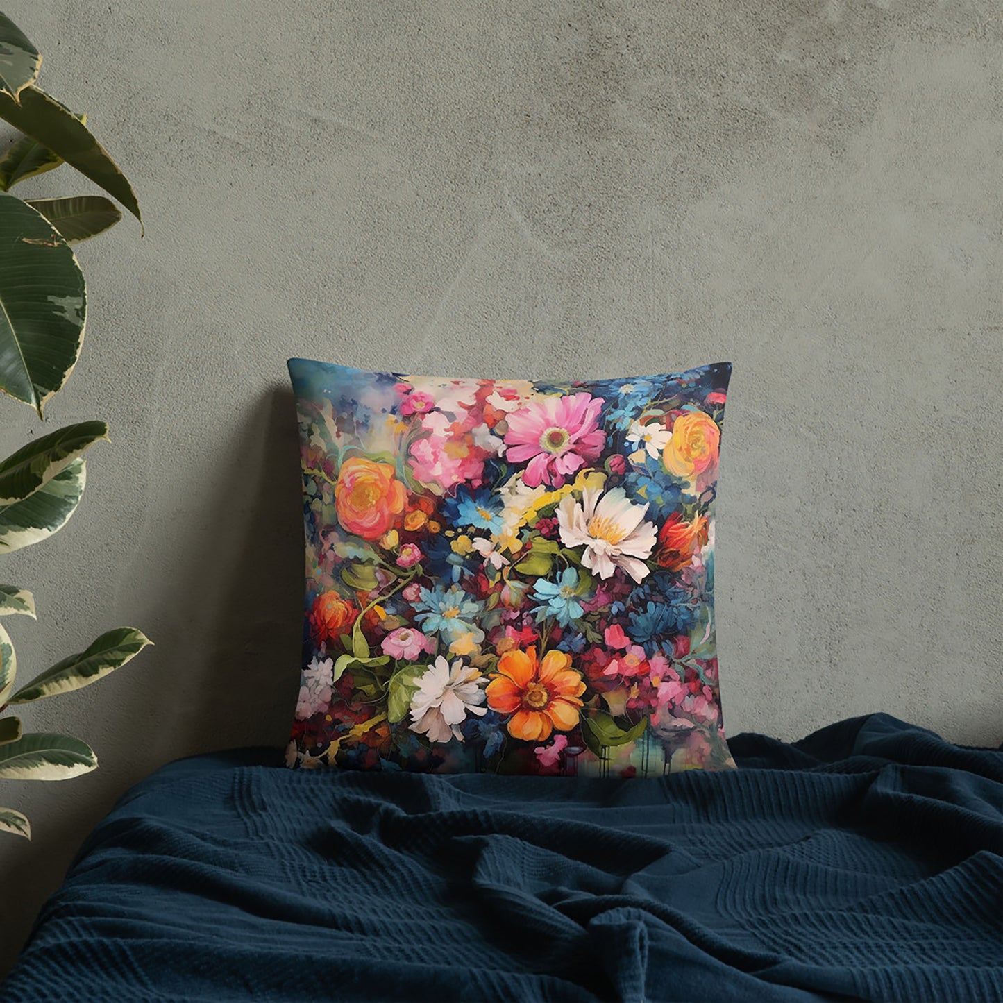 Floral Throw Pillow Euphoria Artistic Polyester Decorative Cushion 18x18