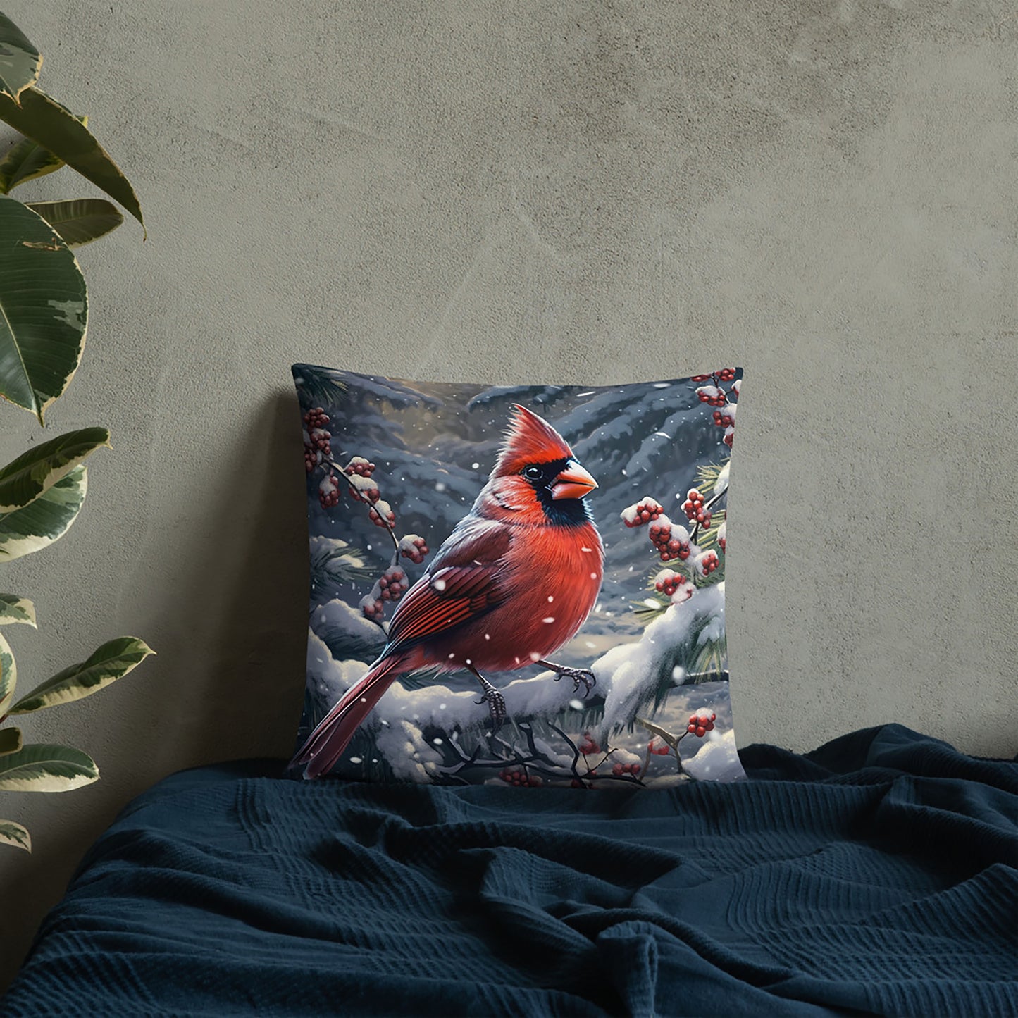 Bird Throw Pillow Winter Cardinal Serenity Polyester Decorative Cushion 18x18