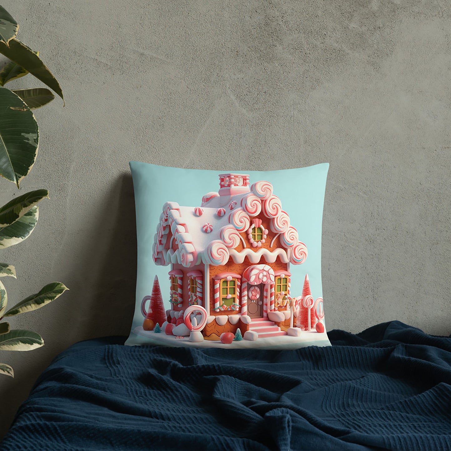 Christmas Throw Pillow Charming Gingerbread House Polyester Decorative Cushion 18x18
